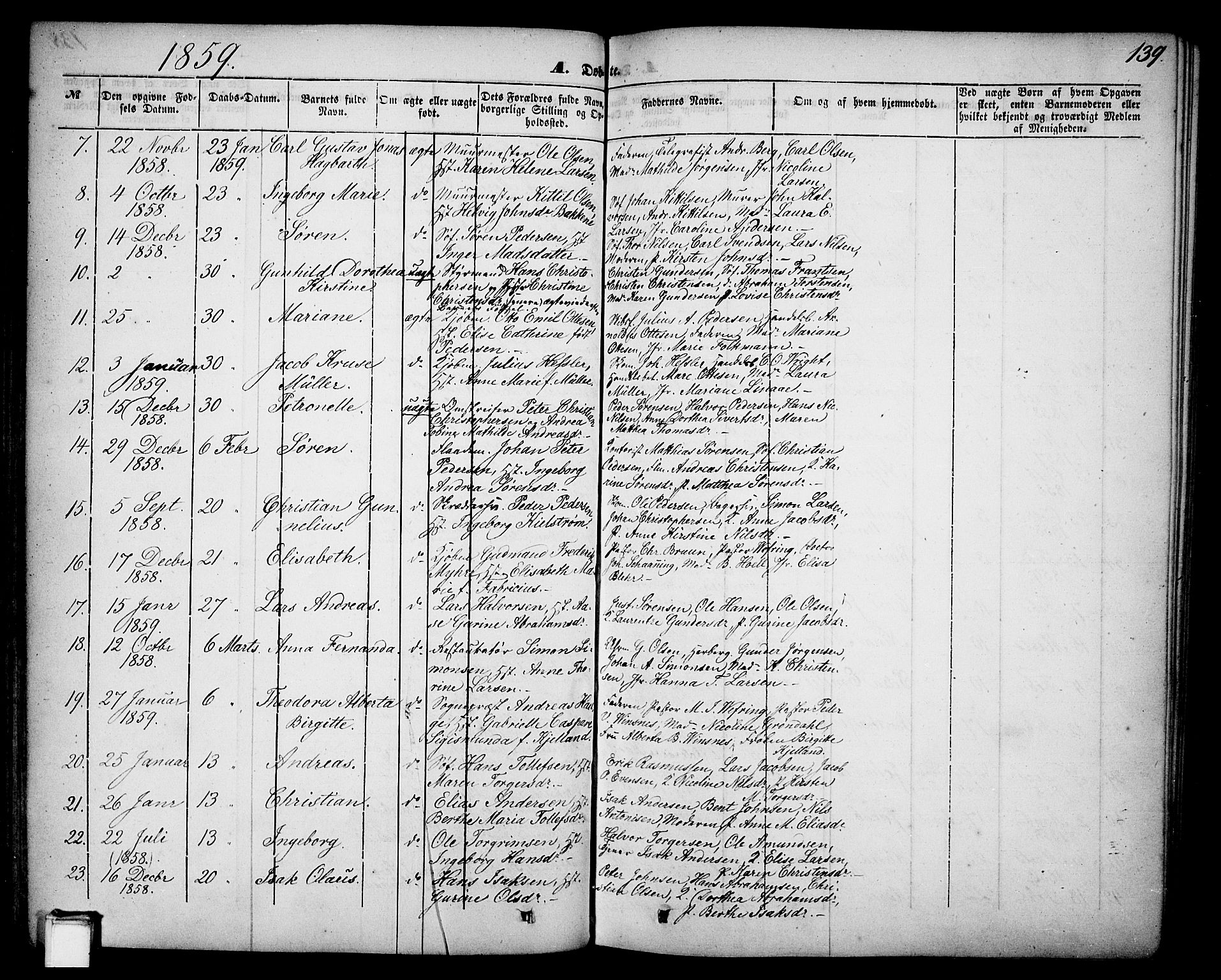 Skien kirkebøker, AV/SAKO-A-302/G/Ga/L0004: Parish register (copy) no. 4, 1843-1867, p. 139