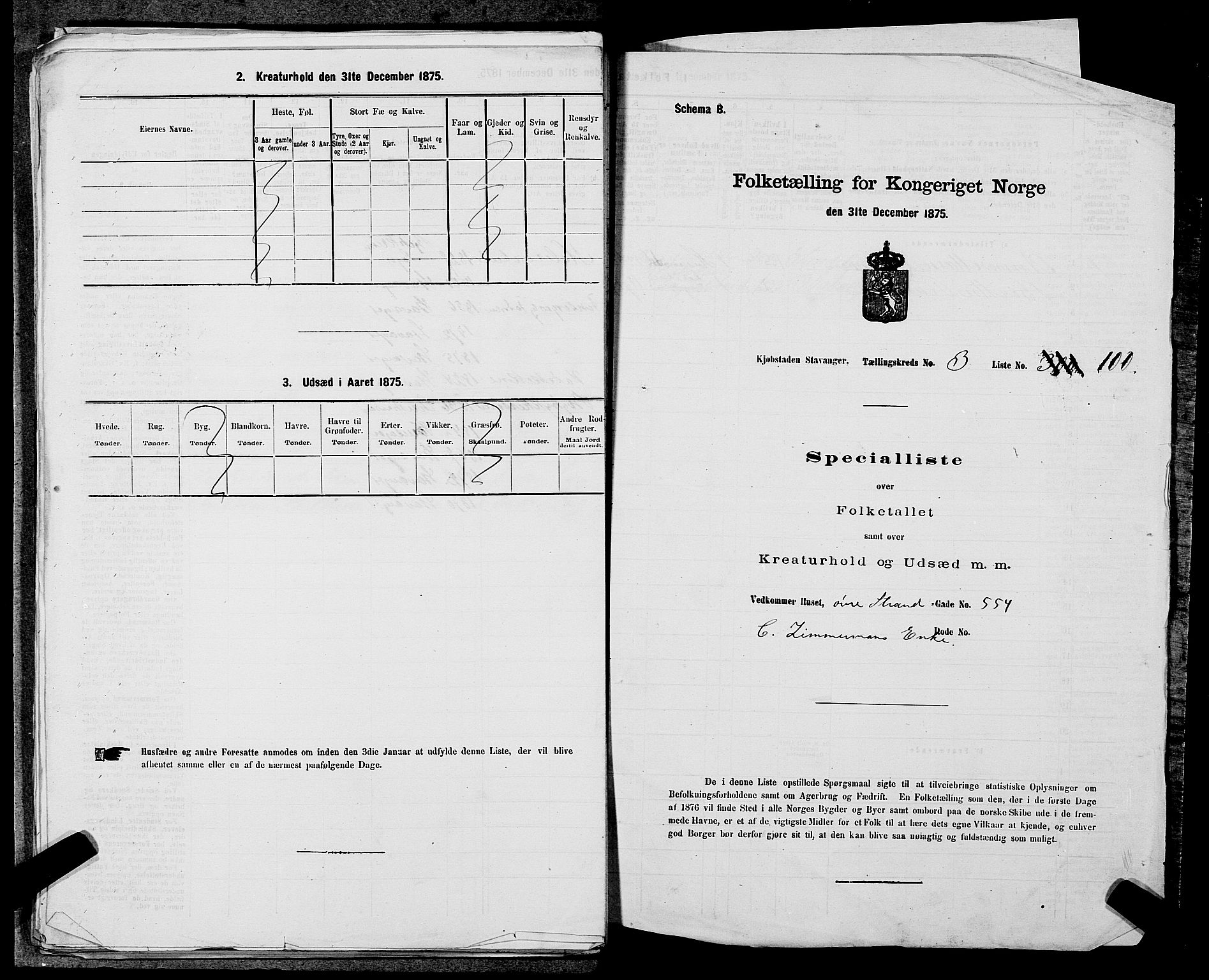 SAST, 1875 census for 1103 Stavanger, 1875, p. 639