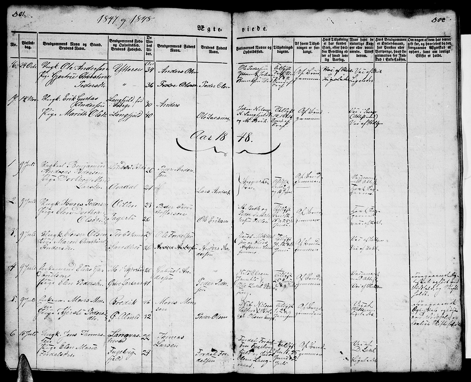 Ministerialprotokoller, klokkerbøker og fødselsregistre - Nordland, SAT/A-1459/827/L0413: Parish register (copy) no. 827C02, 1842-1852, p. 301-302
