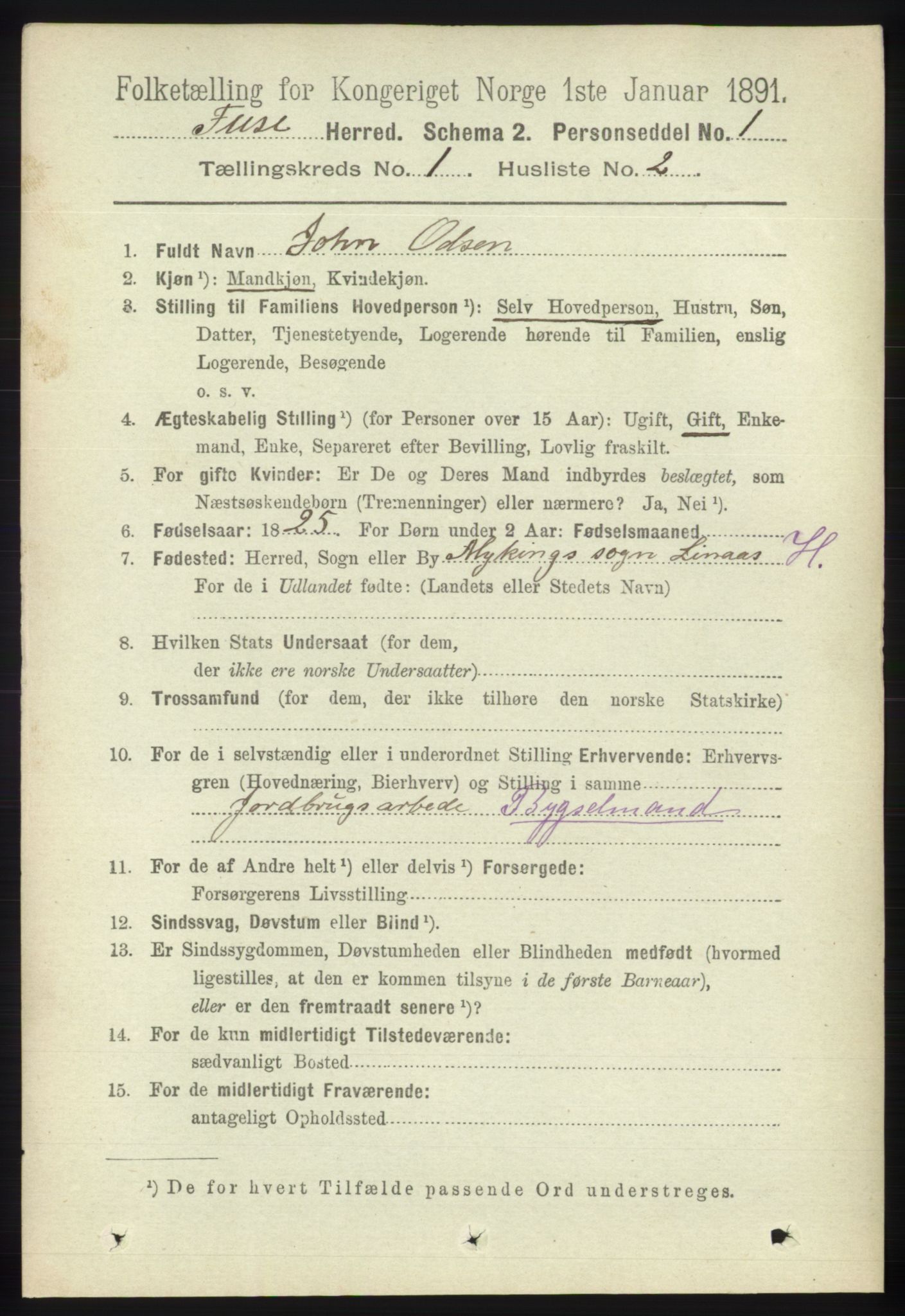 RA, 1891 census for 1241 Fusa, 1891, p. 80