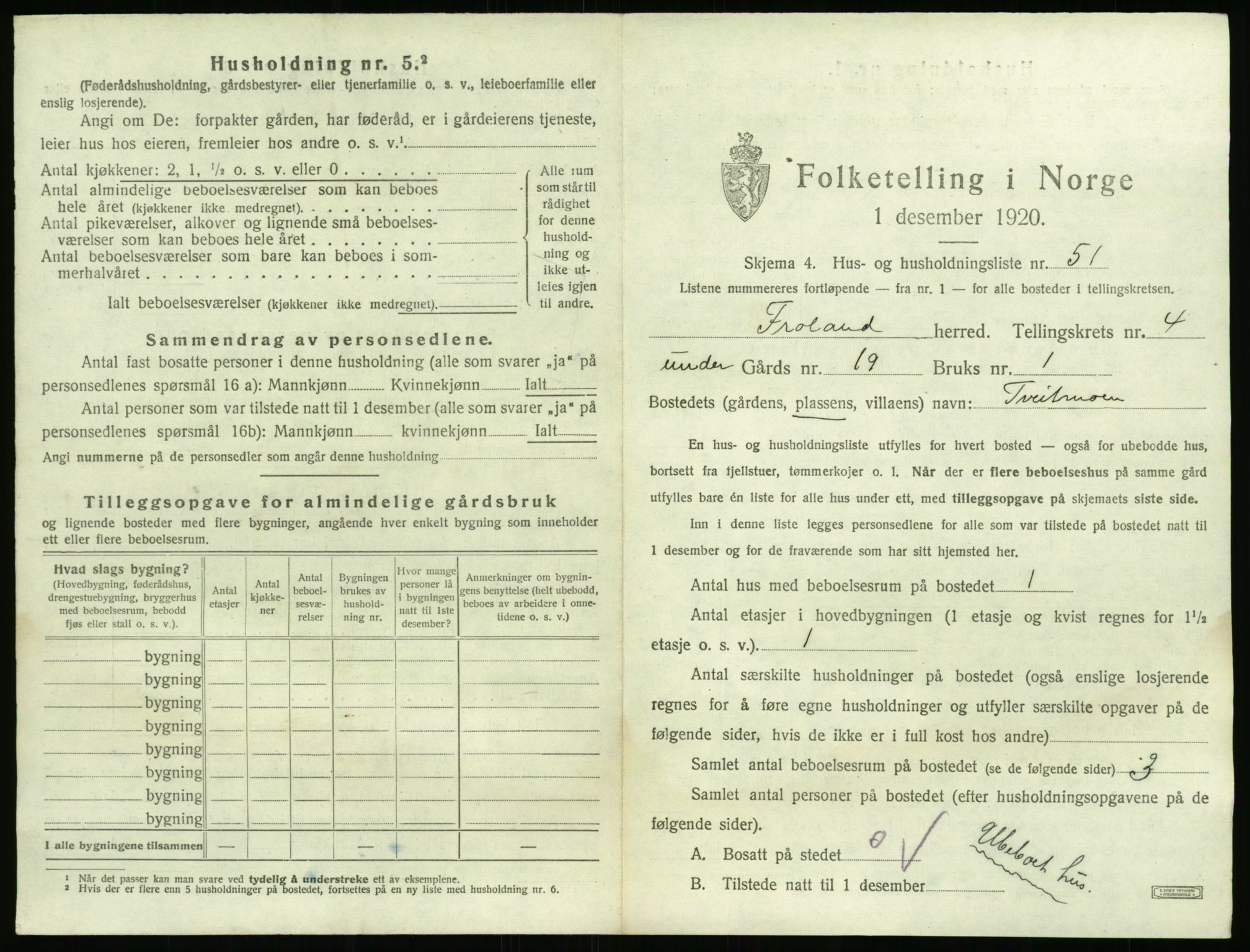 SAK, 1920 census for Froland, 1920, p. 523