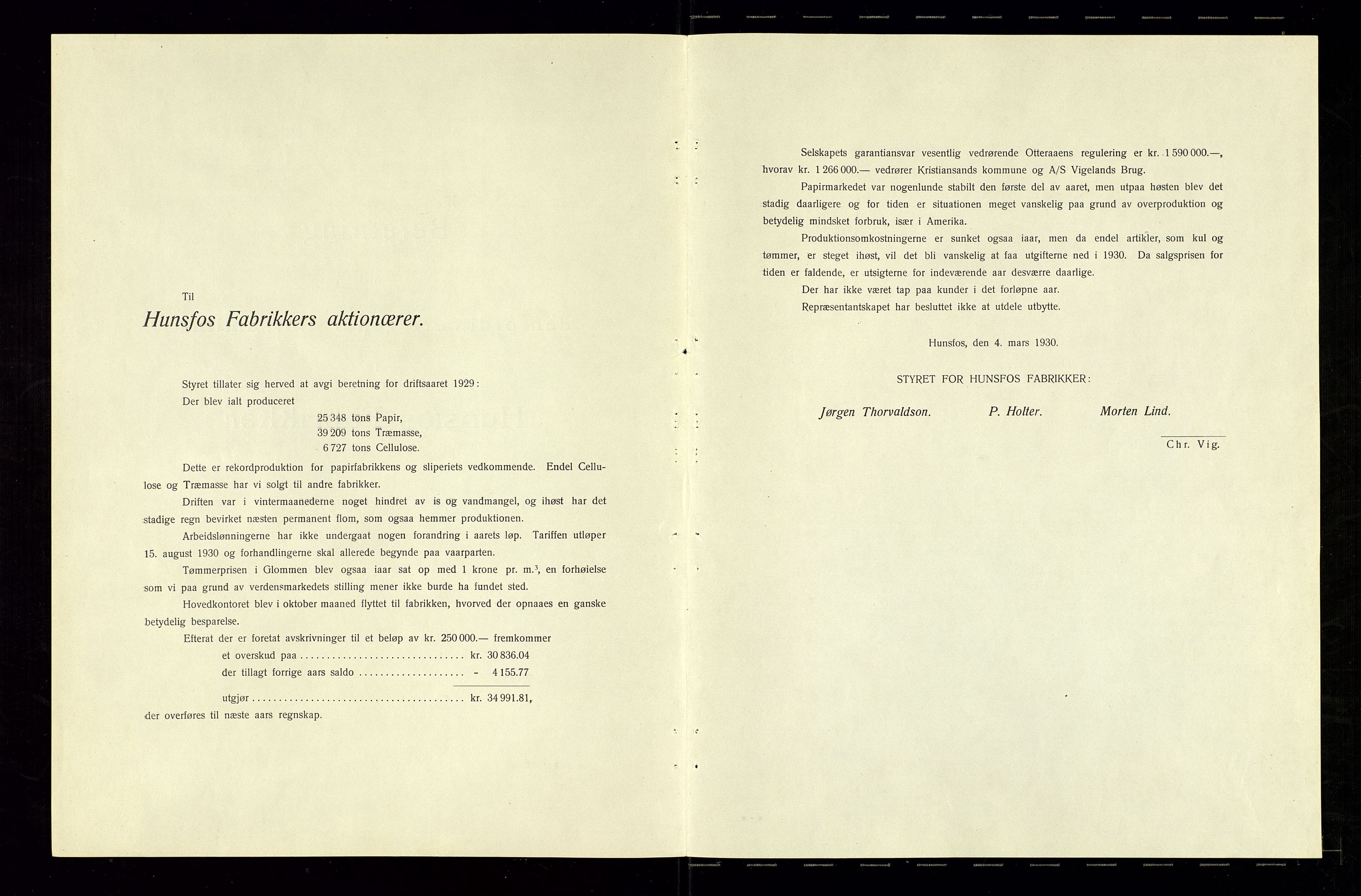 Hunsfos fabrikker, AV/SAK-D/1440/01/L0001/0003: Vedtekter, anmeldelser og årsberetninger / Årsberetninger og regnskap, 1918-1989, p. 50