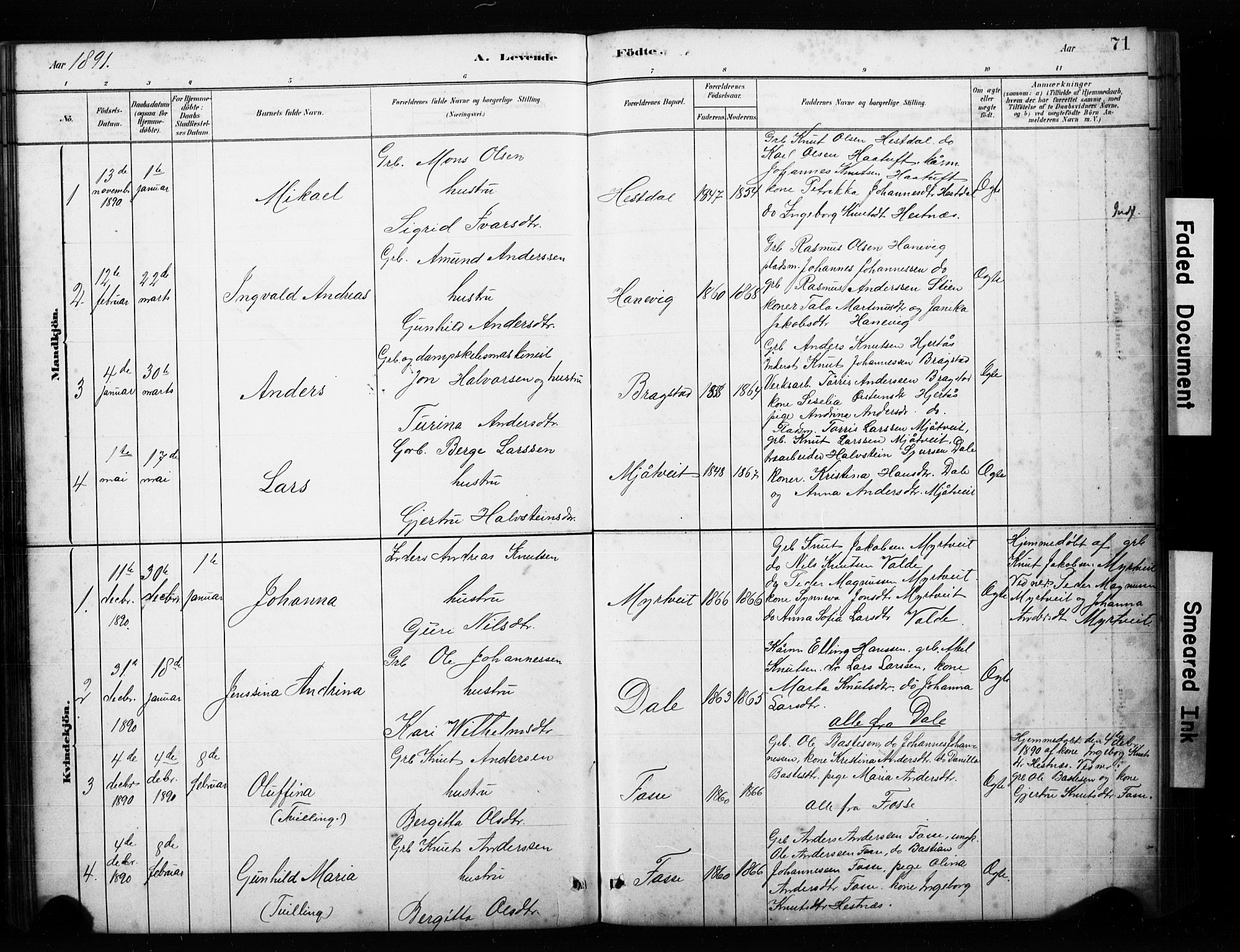 Alversund Sokneprestembete, SAB/A-73901/H/Ha/Hab: Parish register (copy) no. C 3, 1881-1894, p. 71