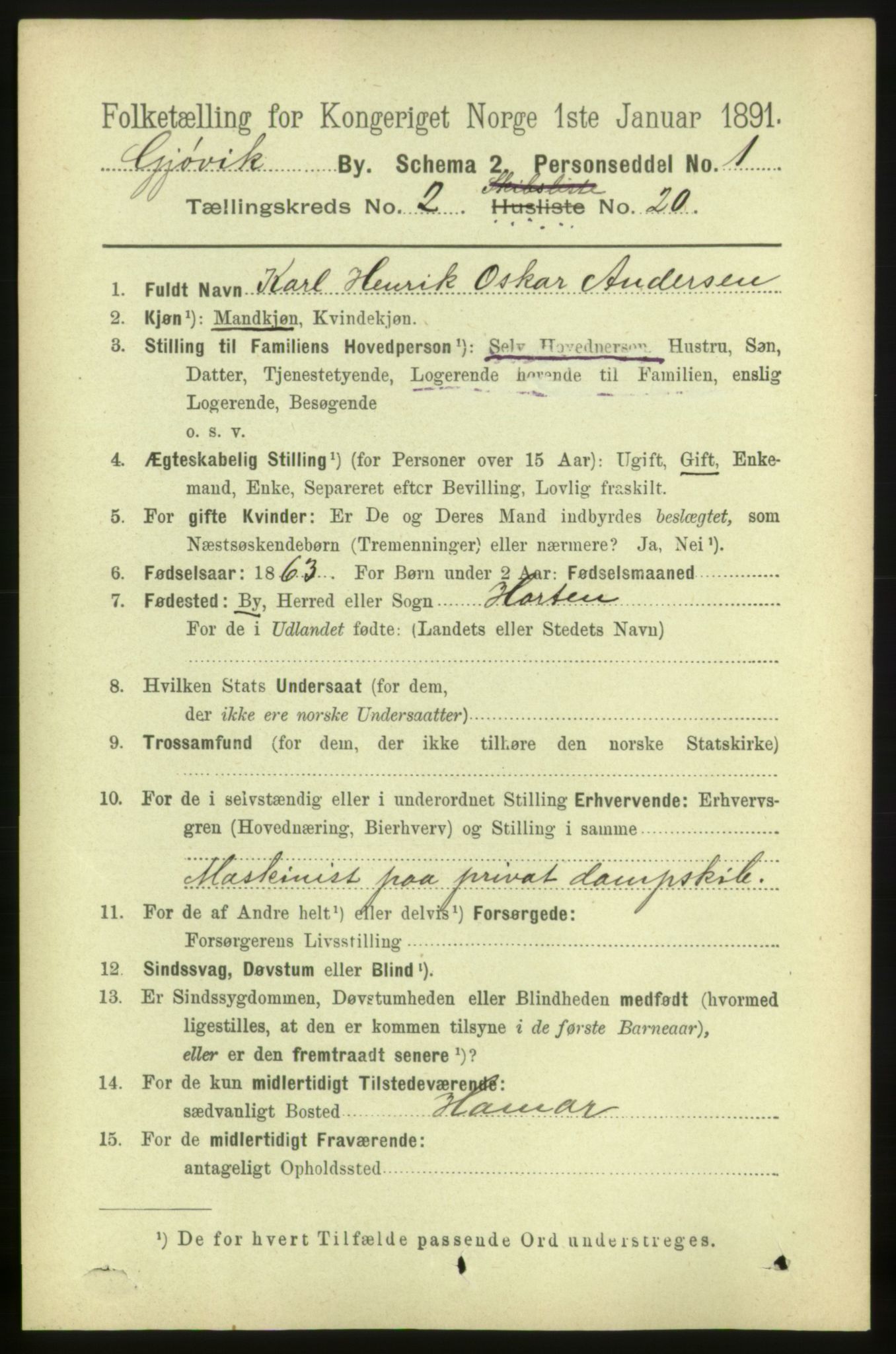 RA, 1891 census for 0502 Gjøvik, 1891, p. 966