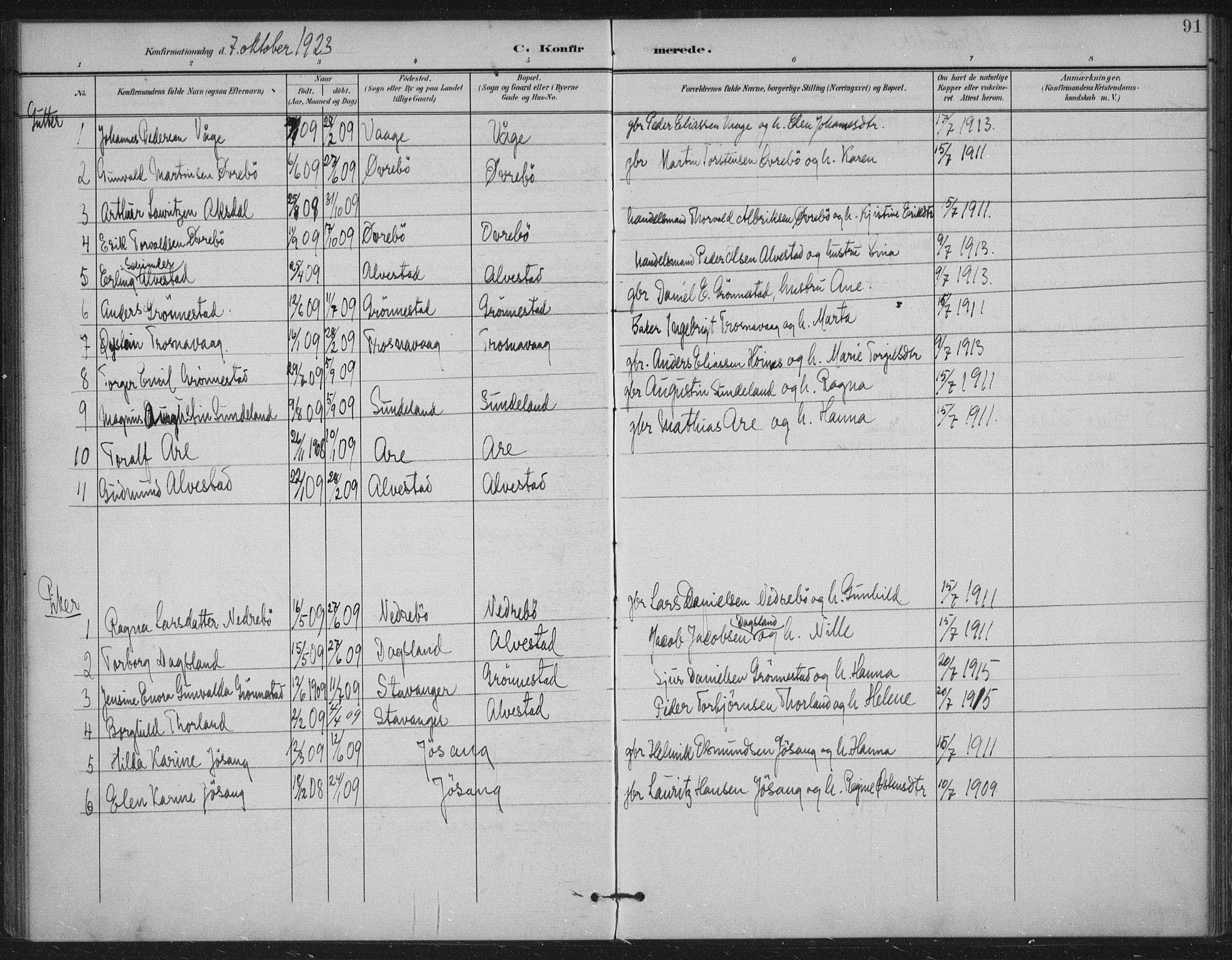 Tysvær sokneprestkontor, AV/SAST-A -101864/H/Ha/Haa/L0009: Parish register (official) no. A 9, 1898-1925, p. 91