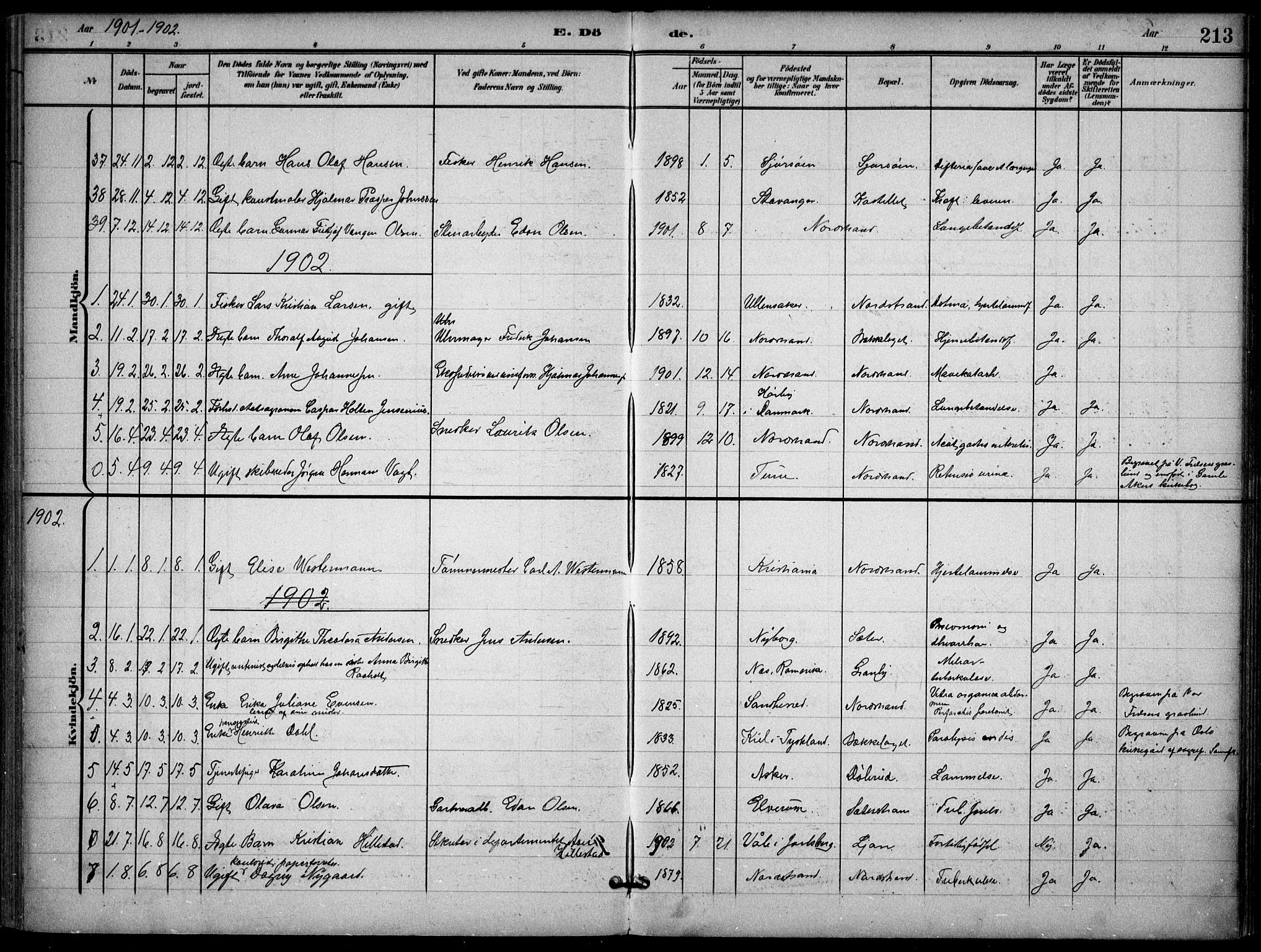 Nordstrand prestekontor Kirkebøker, SAO/A-10362a/F/Fa/L0001: Parish register (official) no. I 1, 1900-1914, p. 213