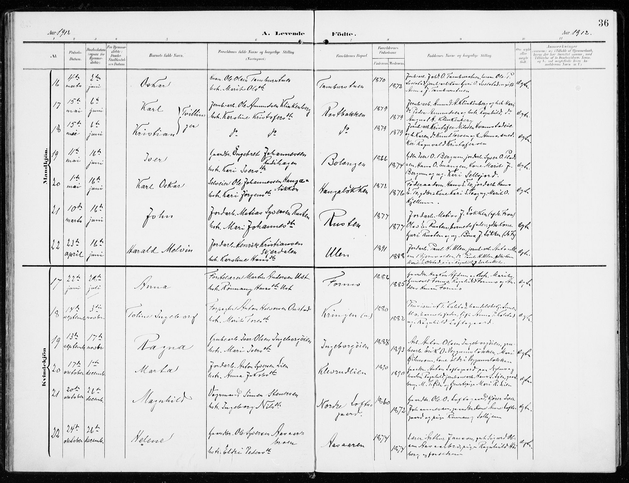 Sel prestekontor, AV/SAH-PREST-074/H/Ha/Haa/L0002: Parish register (official) no. 2, 1905-1919, p. 36