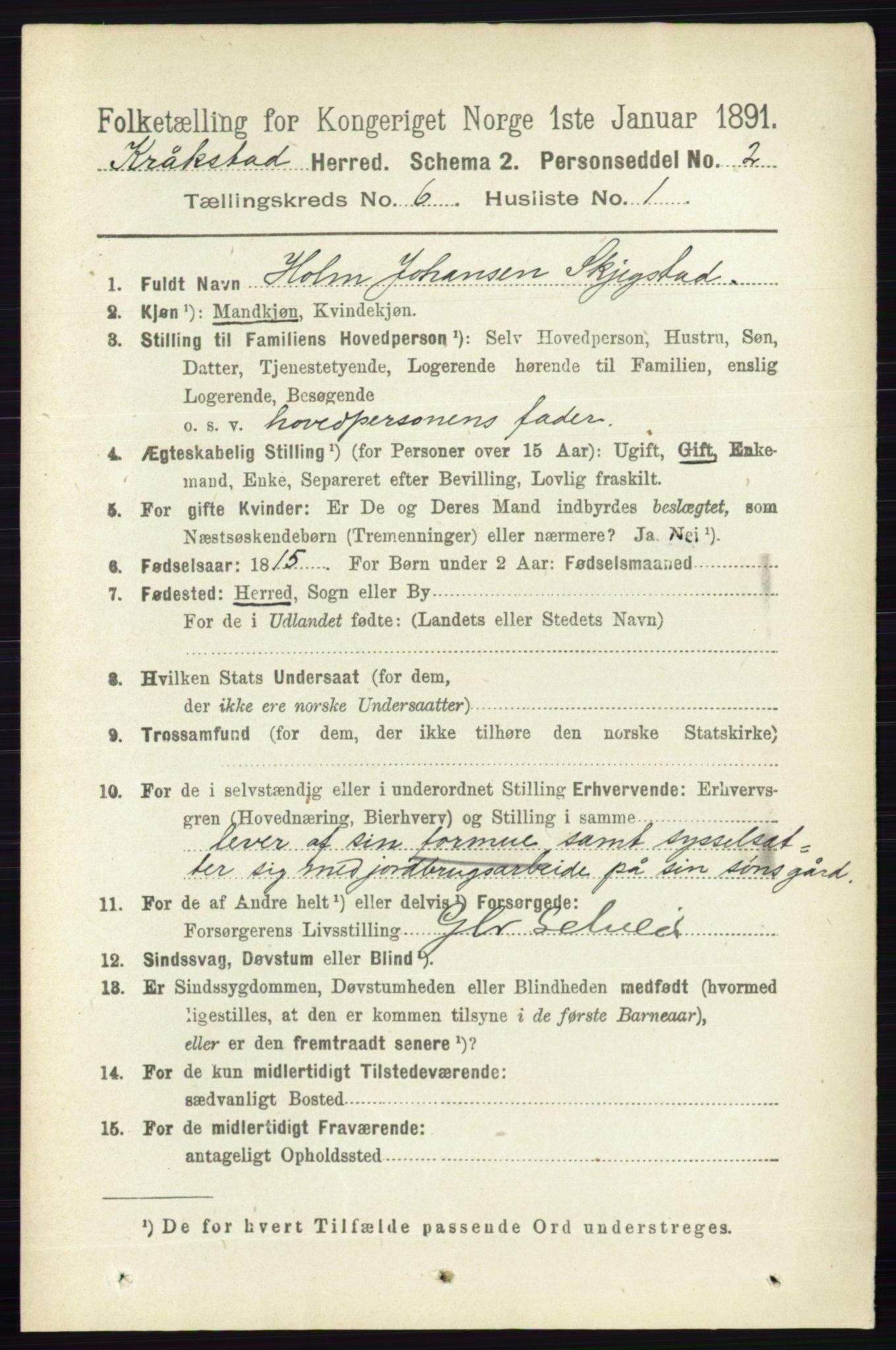 RA, 1891 census for 0212 Kråkstad, 1891, p. 2998