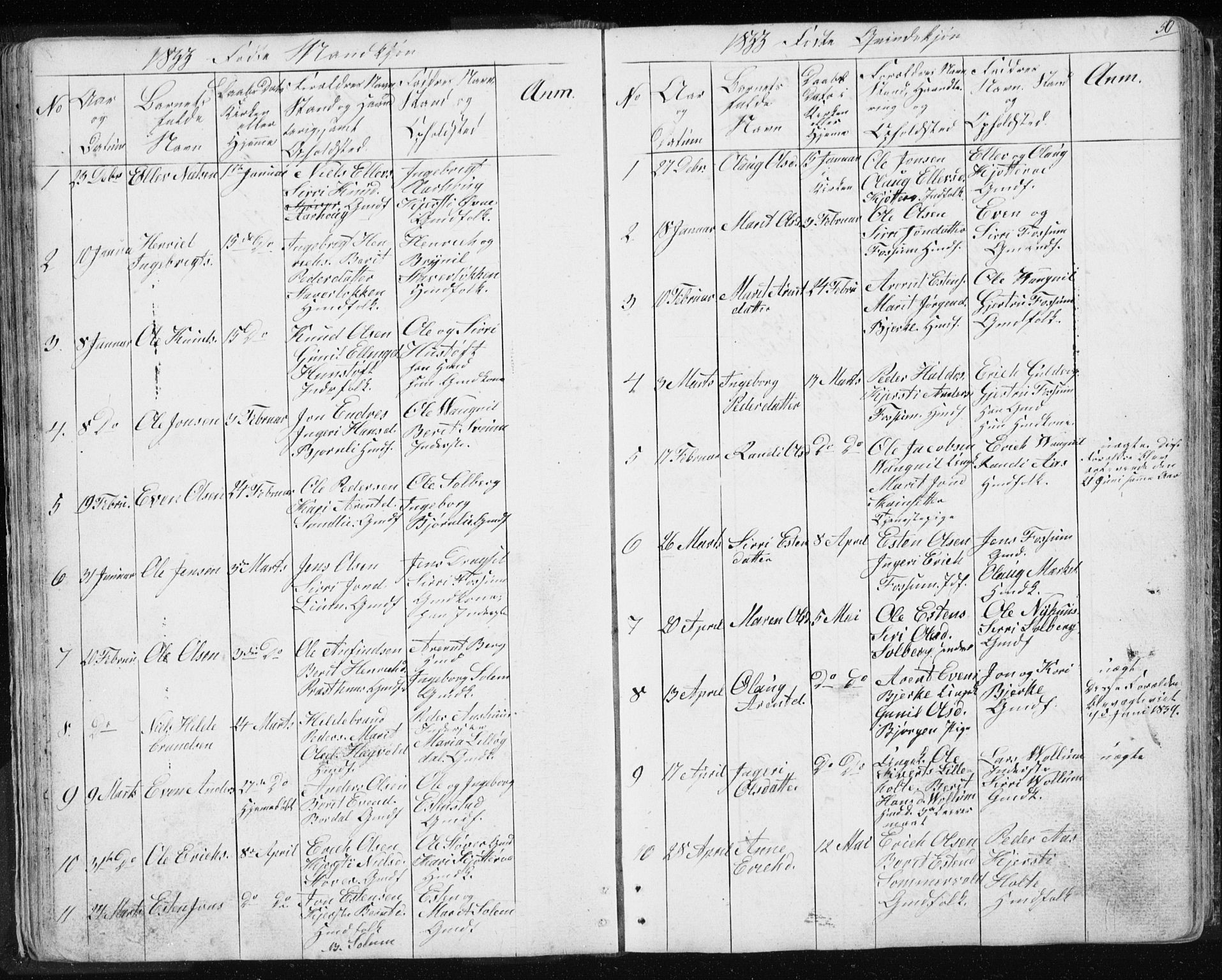 Ministerialprotokoller, klokkerbøker og fødselsregistre - Sør-Trøndelag, SAT/A-1456/689/L1043: Parish register (copy) no. 689C02, 1816-1892, p. 50