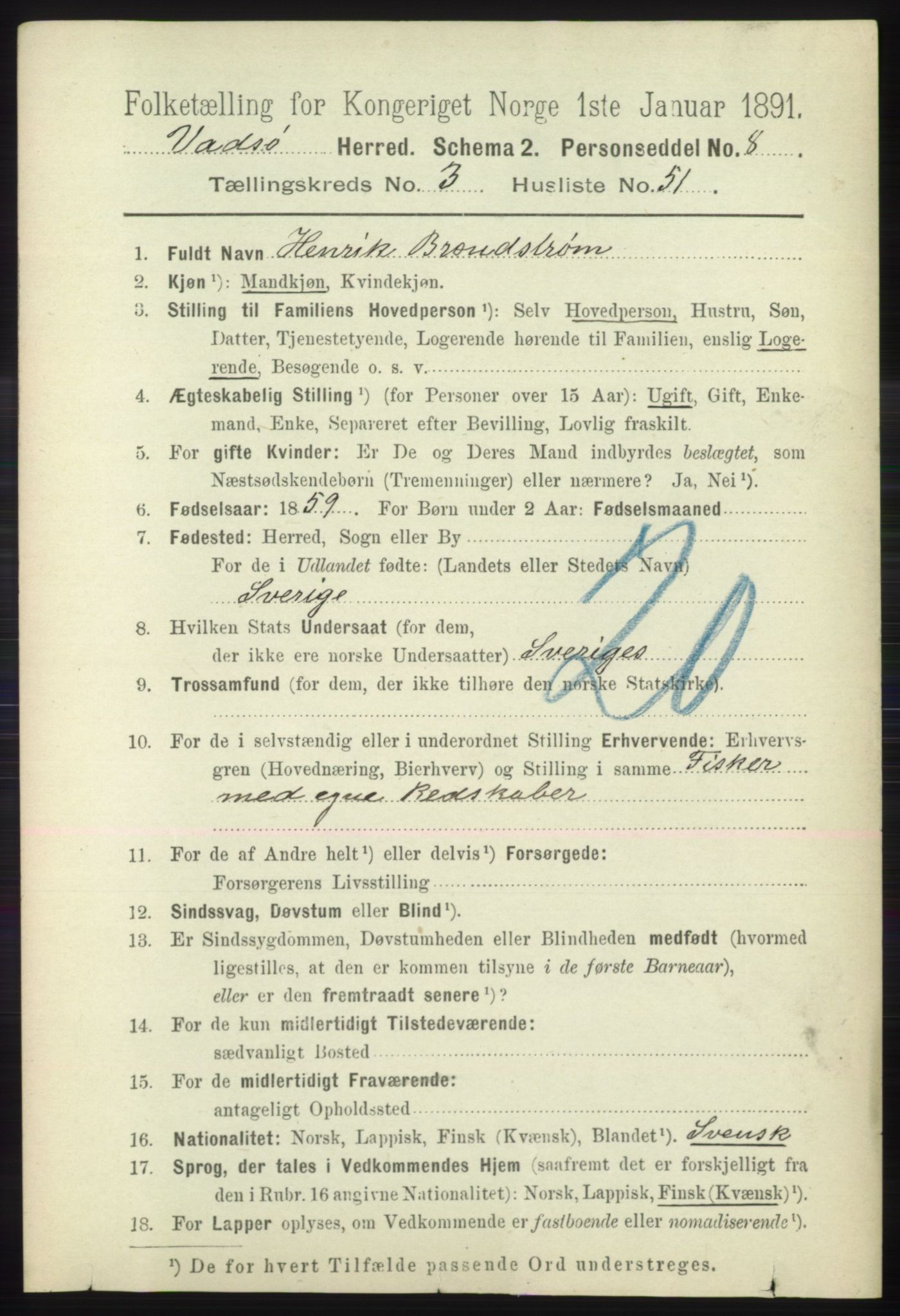 RA, 1891 census for 2029 Vadsø, 1891, p. 1133