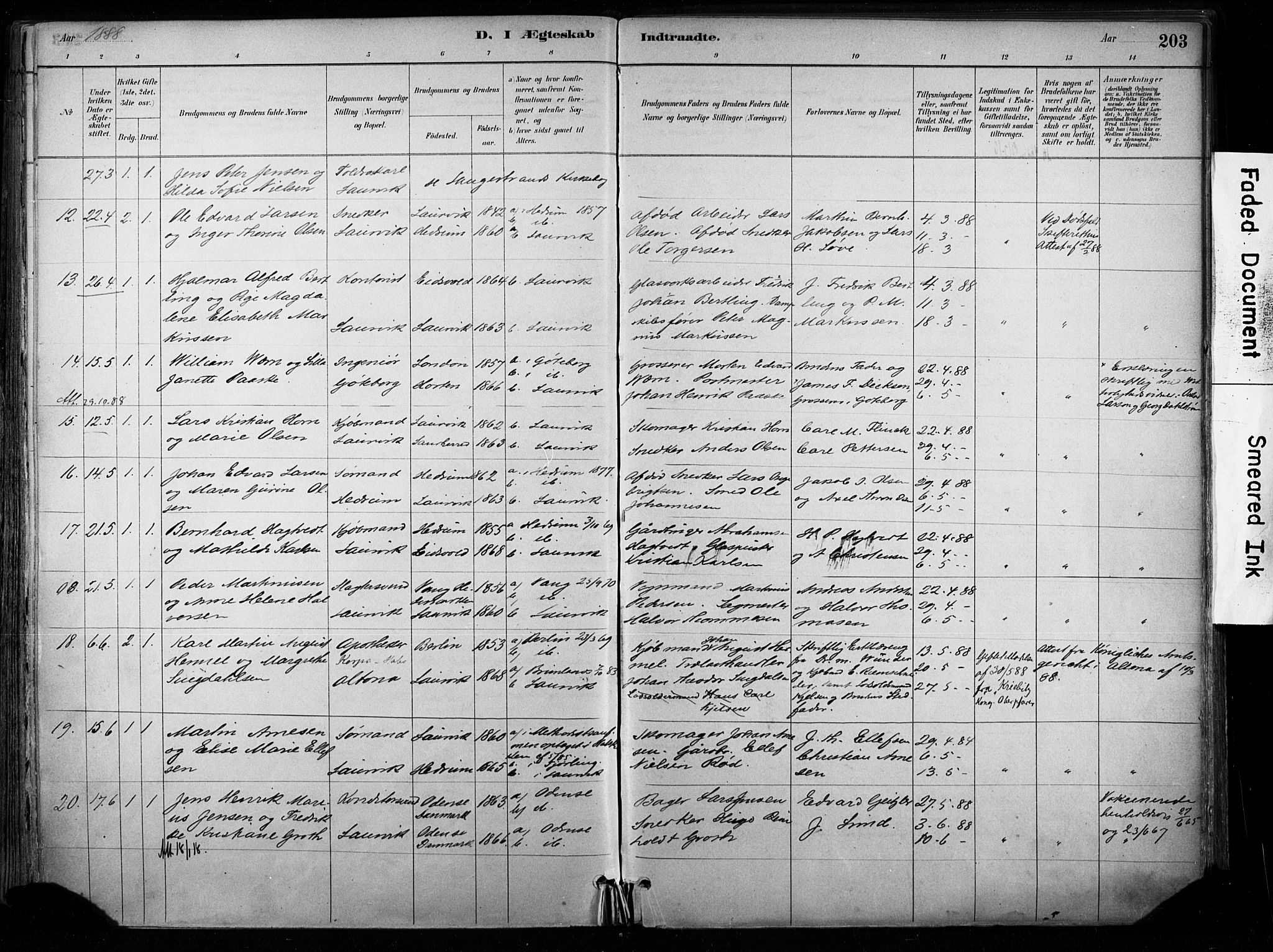 Larvik kirkebøker, AV/SAKO-A-352/F/Fa/L0008: Parish register (official) no. I 8, 1884-1902, p. 203