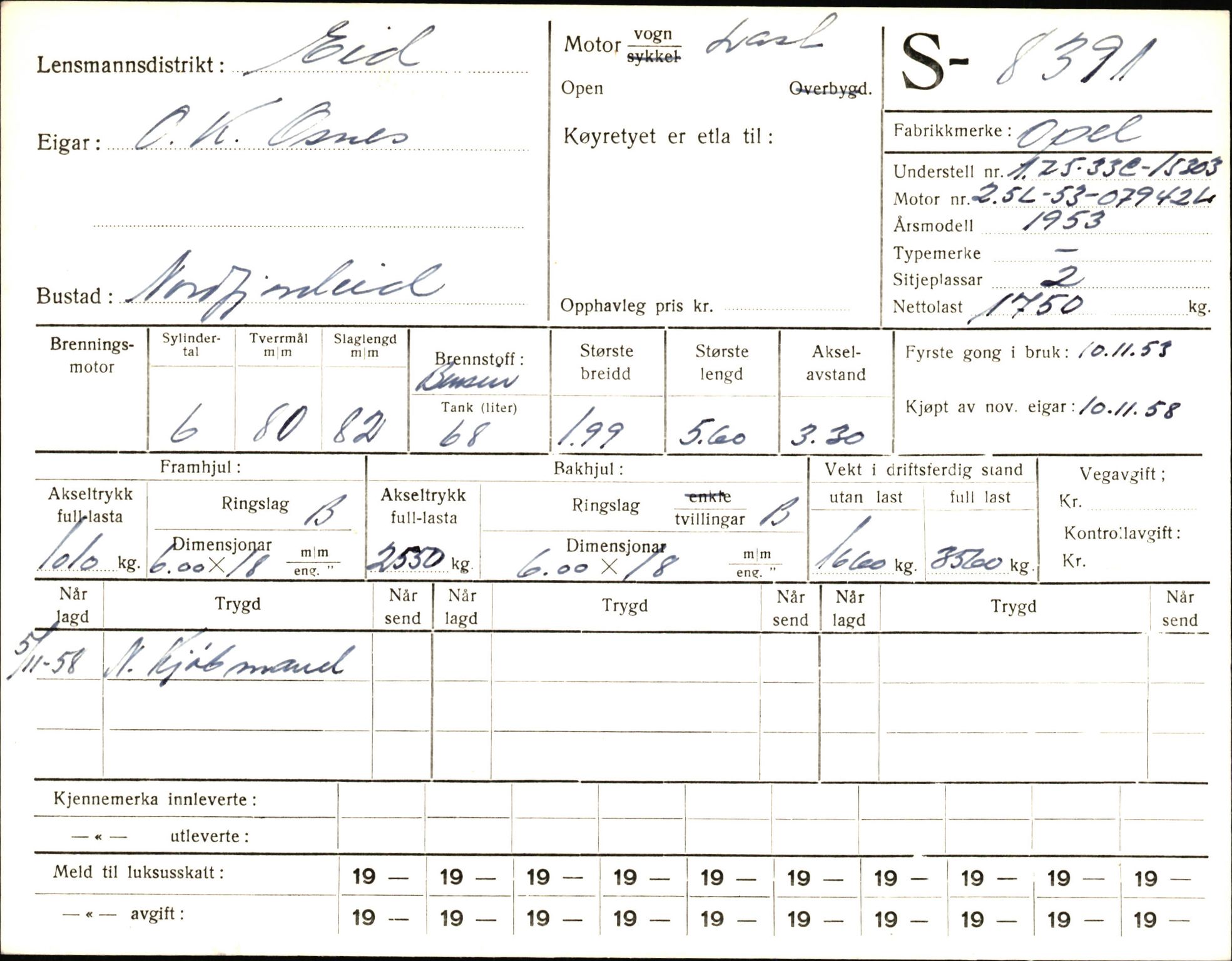 Statens vegvesen, Sogn og Fjordane vegkontor, AV/SAB-A-5301/4/F/L0006: Registerkort utmeldte Fjordane S8300-9500, 1930-1961, p. 148