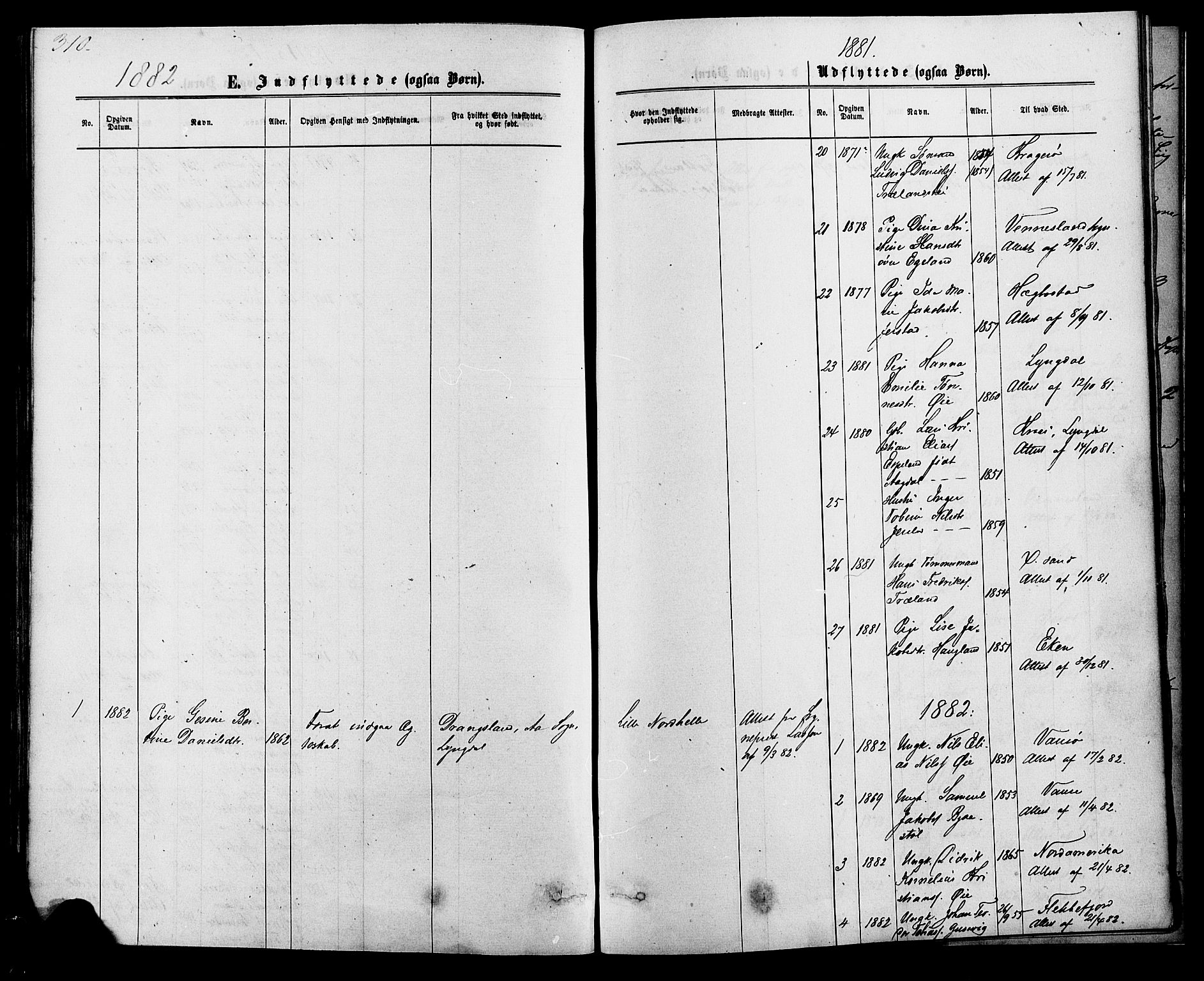 Kvinesdal sokneprestkontor, SAK/1111-0026/F/Fa/Fab/L0007: Parish register (official) no. A 7, 1870-1885, p. 310