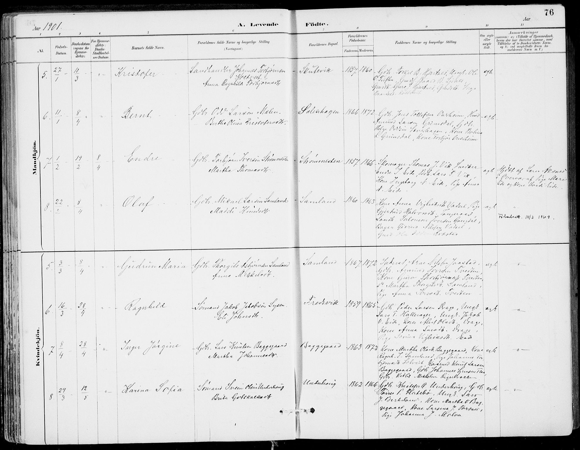 Strandebarm sokneprestembete, SAB/A-78401/H/Haa: Parish register (official) no. E  1, 1886-1908, p. 76