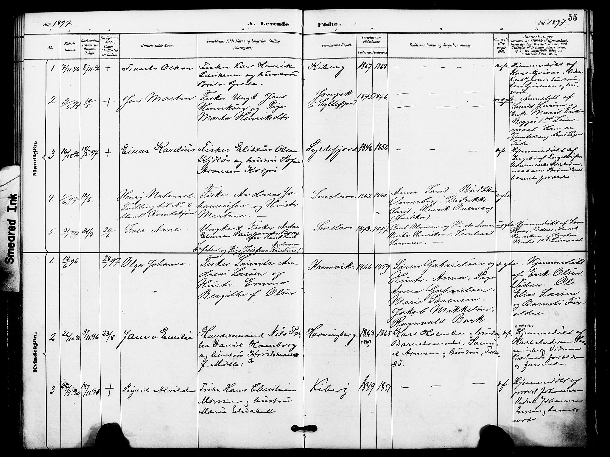 Vardø sokneprestkontor, SATØ/S-1332/H/Ha/L0009kirke: Parish register (official) no. 9, 1887-1898, p. 55