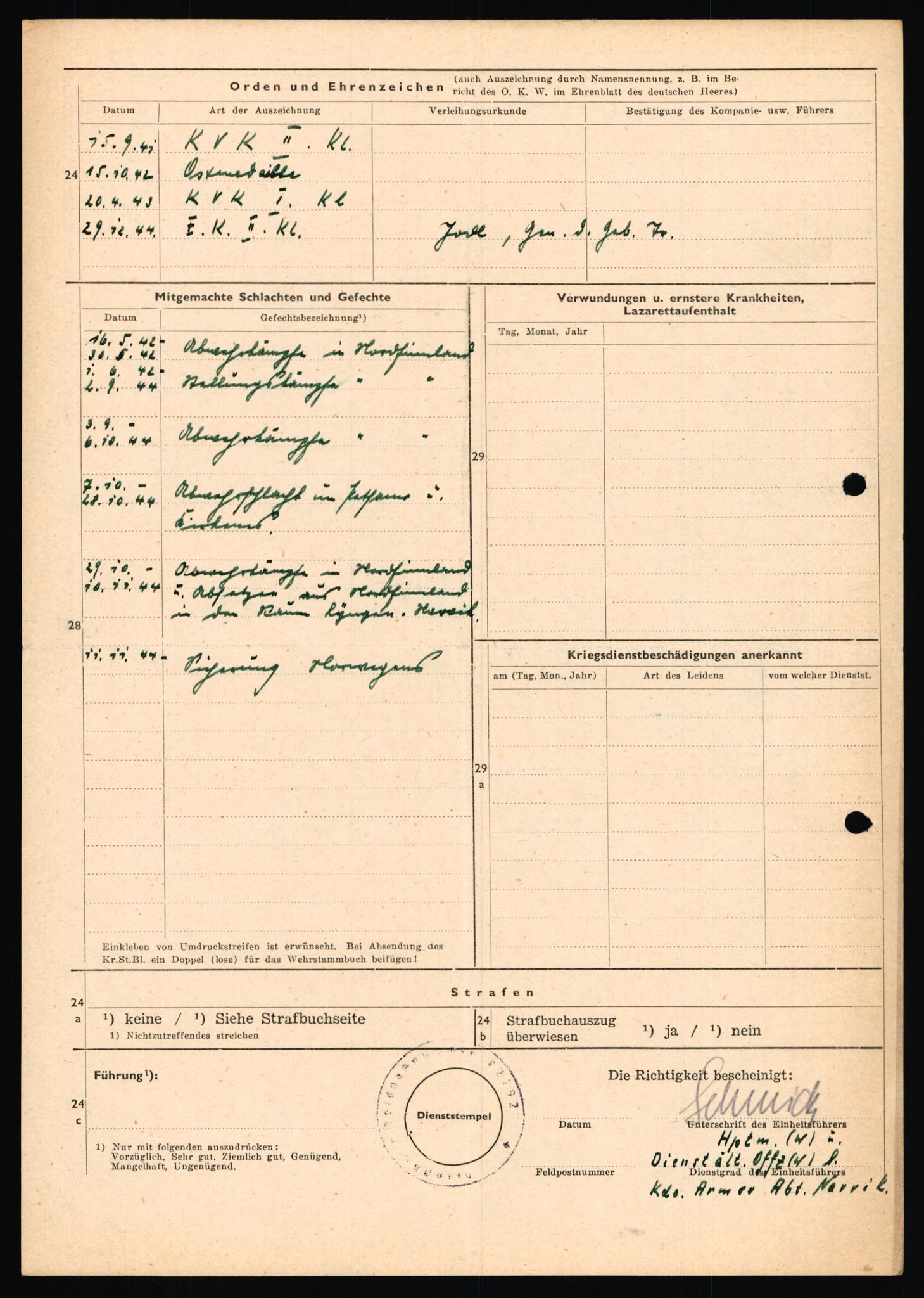Forsvarets Overkommando. 2 kontor. Arkiv 11.4. Spredte tyske arkivsaker, AV/RA-RAFA-7031/D/Dar/Dara/L0019: Personalbøker og diverse, 1940-1945, p. 543