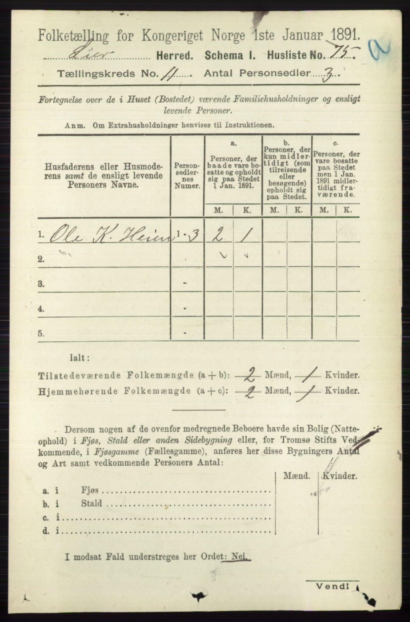 RA, 1891 census for 0626 Lier, 1891, p. 6857