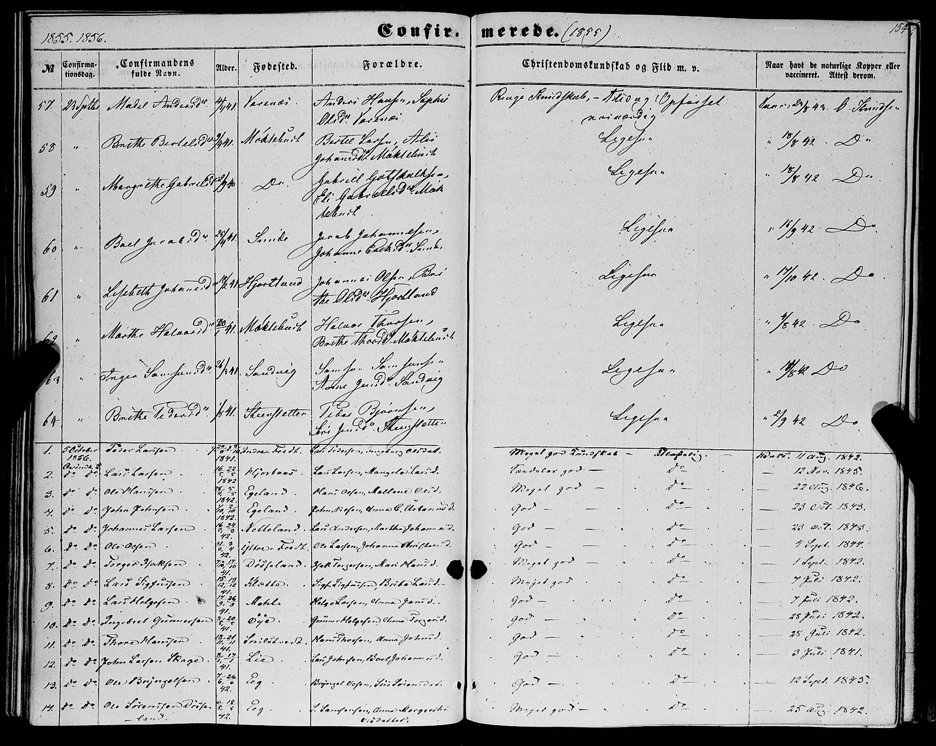 Kvinnherad sokneprestembete, SAB/A-76401/H/Haa: Parish register (official) no. A 8, 1854-1872, p. 154