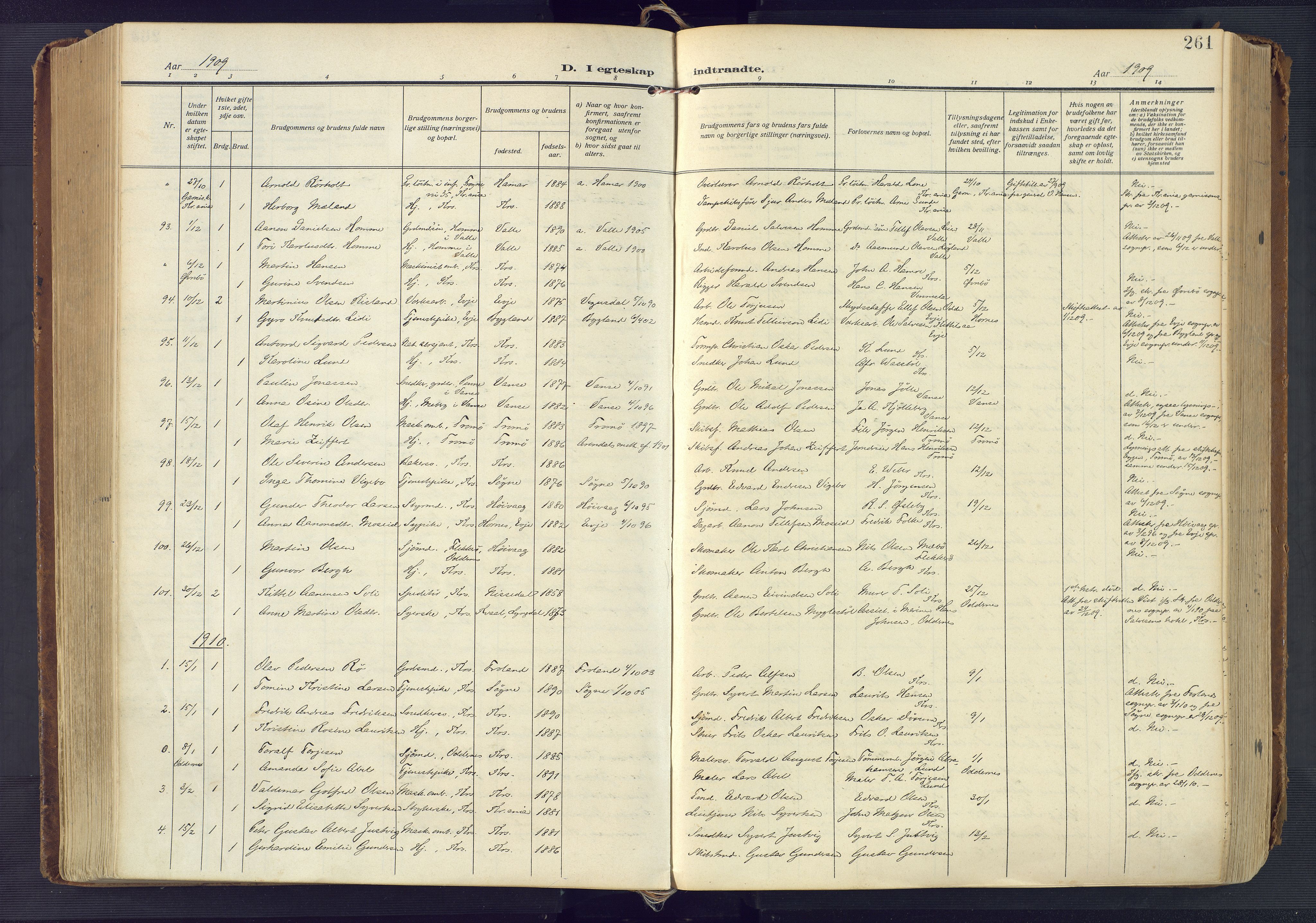 Kristiansand domprosti, AV/SAK-1112-0006/F/Fa/L0023: Parish register (official) no. A 22, 1909-1917, p. 261