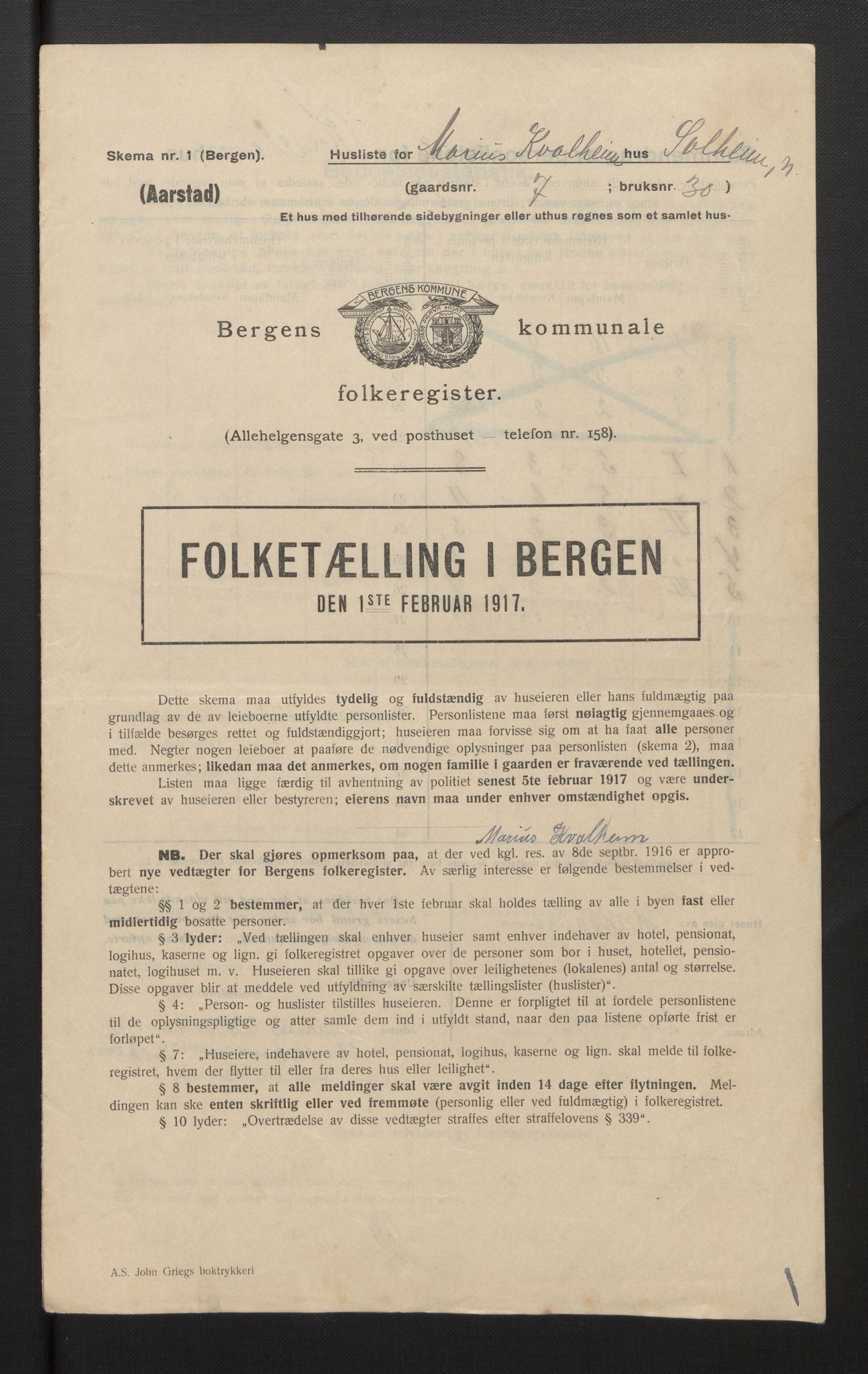 SAB, Municipal Census 1917 for Bergen, 1917, p. 48290