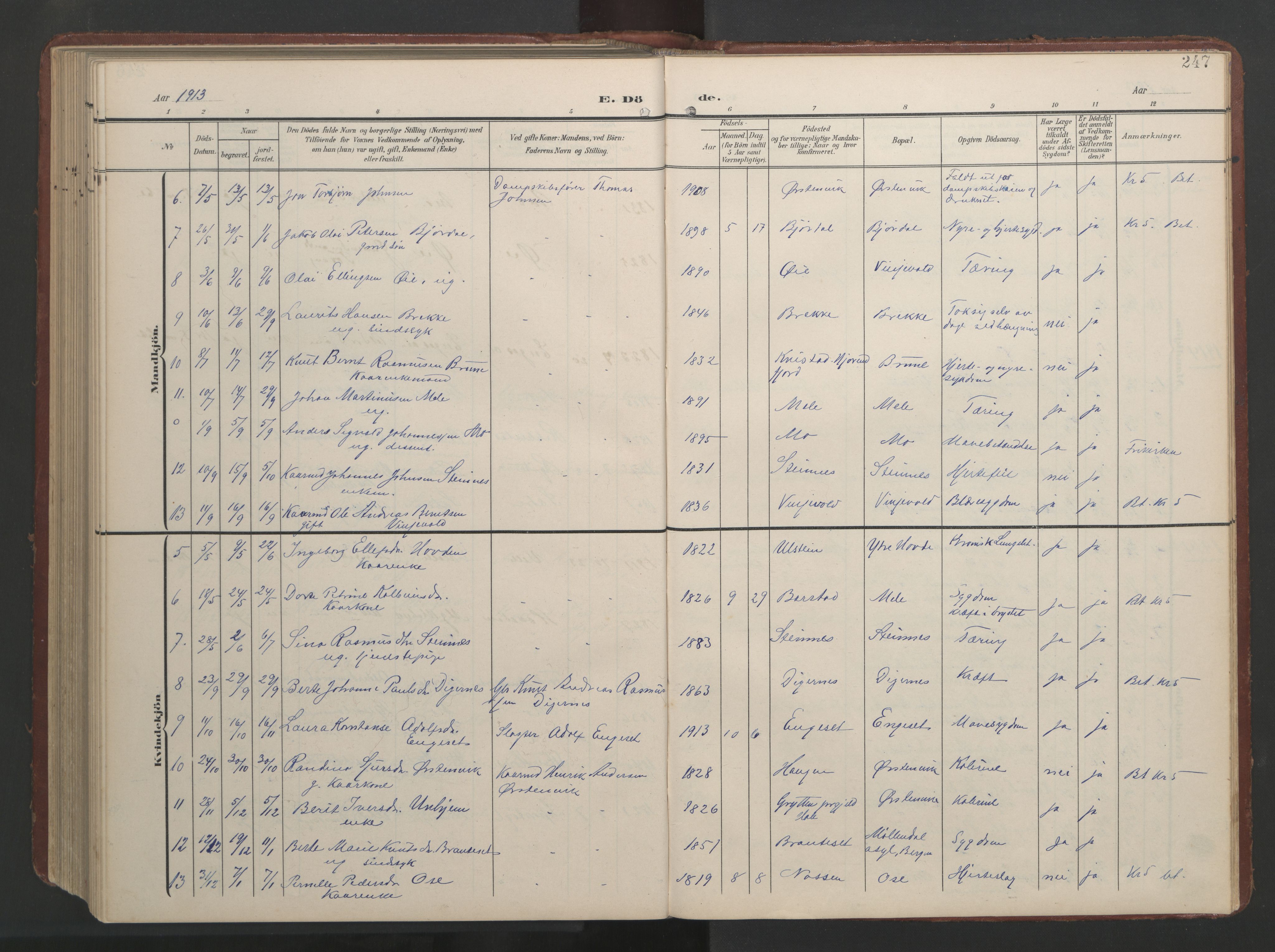 Ministerialprotokoller, klokkerbøker og fødselsregistre - Møre og Romsdal, AV/SAT-A-1454/513/L0190: Parish register (copy) no. 513C04, 1904-1926, p. 247