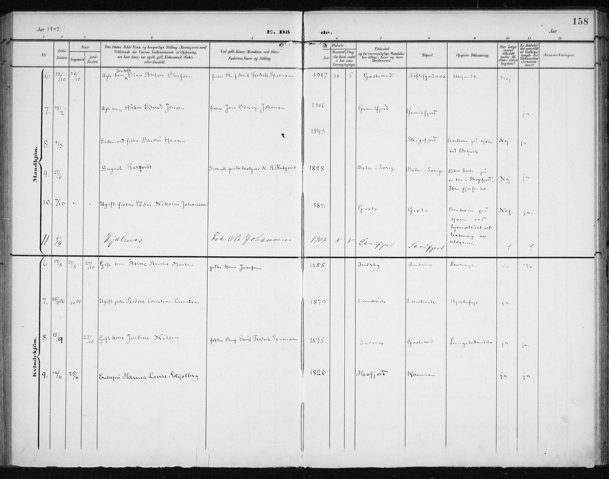 Karlsøy sokneprestembete, SATØ/S-1299/H/Ha/Haa/L0013kirke: Parish register (official) no. 13, 1902-1916, p. 158