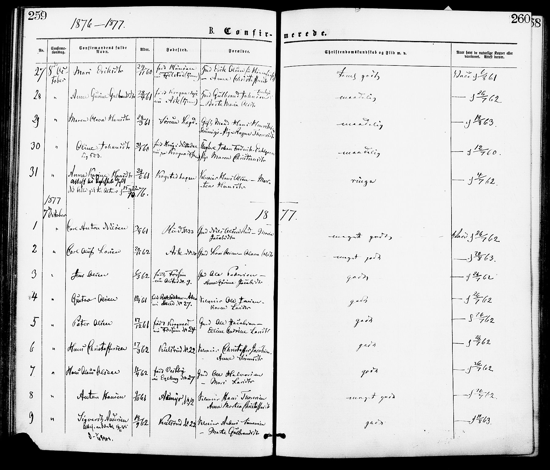 Gjerdrum prestekontor Kirkebøker, AV/SAO-A-10412b/F/Fa/L0008: Parish register (official) no. I 8, 1867-1880, p. 259-260