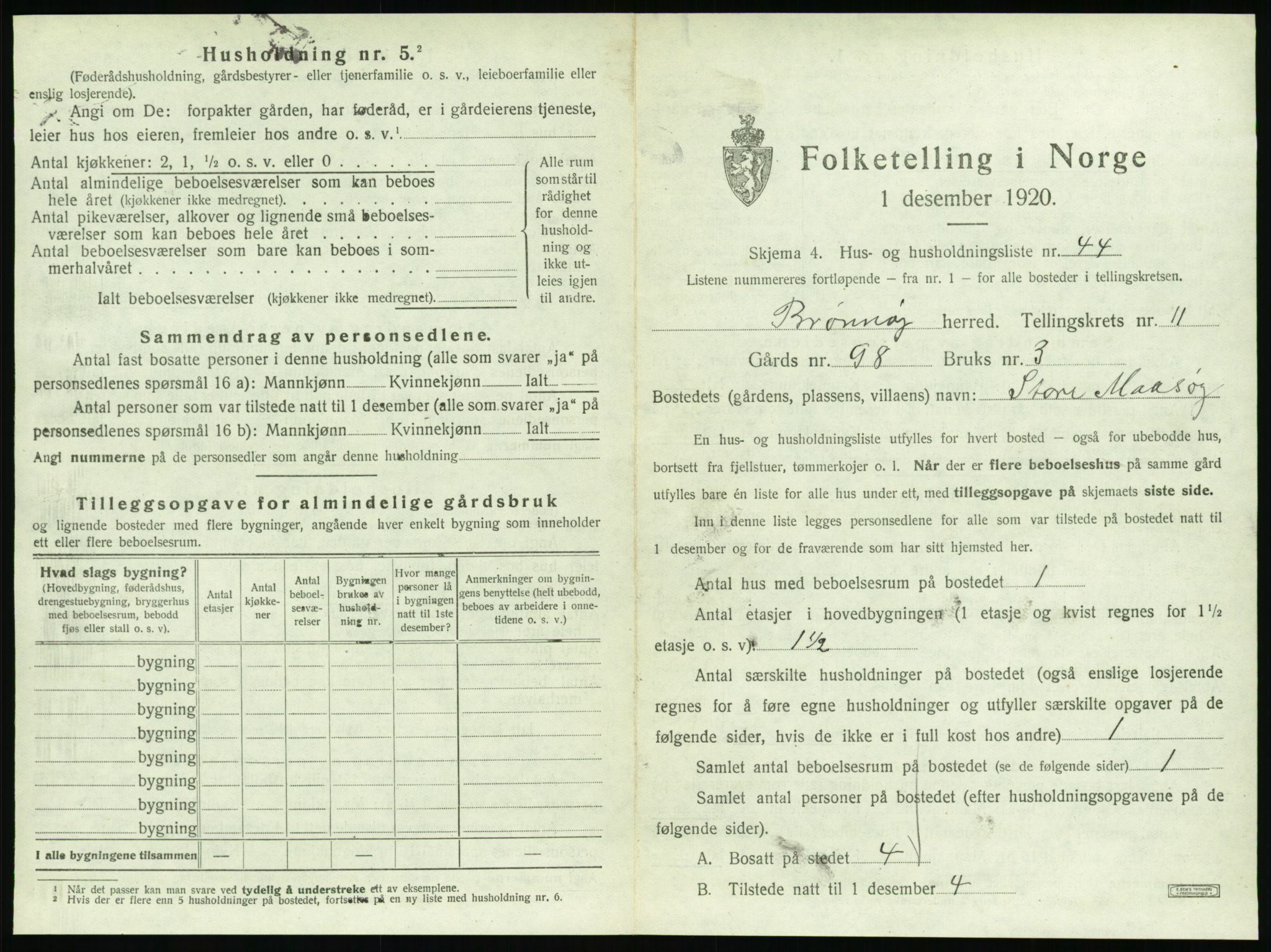 SAT, 1920 census for Brønnøy, 1920, p. 1164