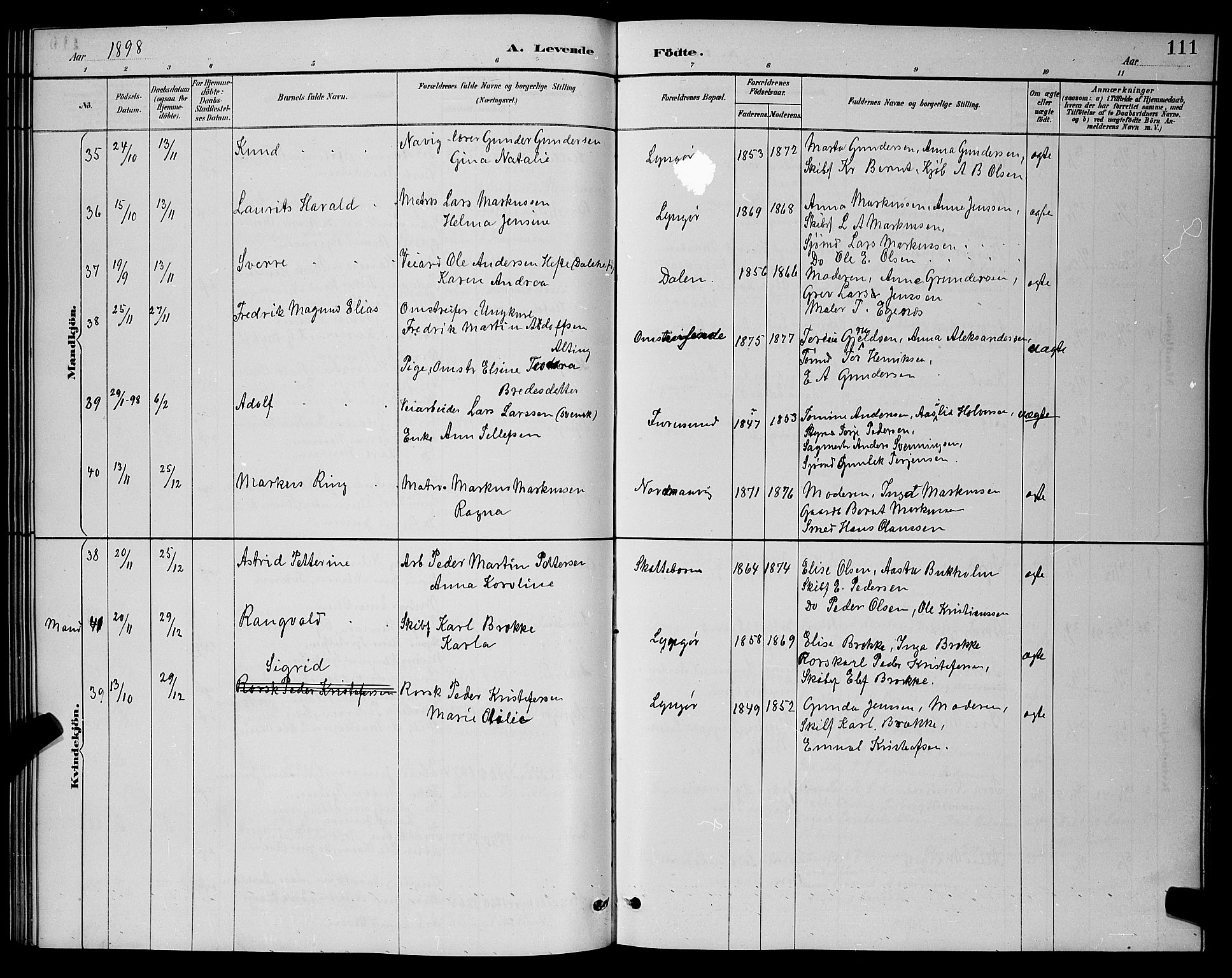 Dypvåg sokneprestkontor, SAK/1111-0007/F/Fb/Fba/L0013: Parish register (copy) no. B 13, 1887-1900, p. 111