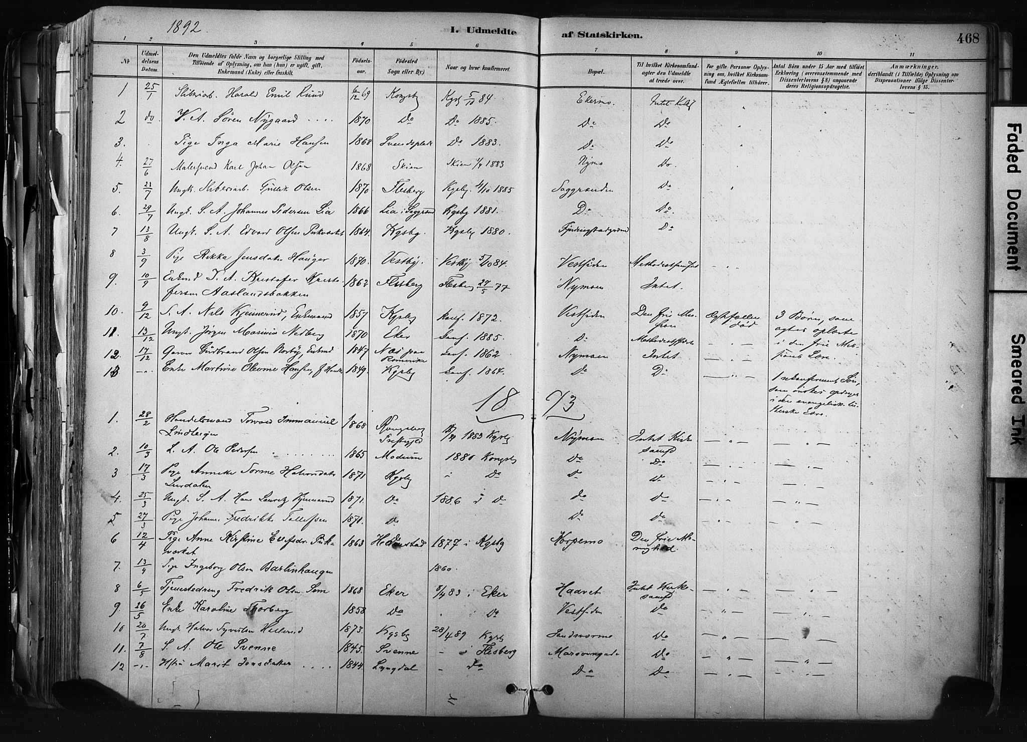 Kongsberg kirkebøker, AV/SAKO-A-22/F/Fb/L0002: Parish register (official) no. II 2, 1886-1896, p. 468