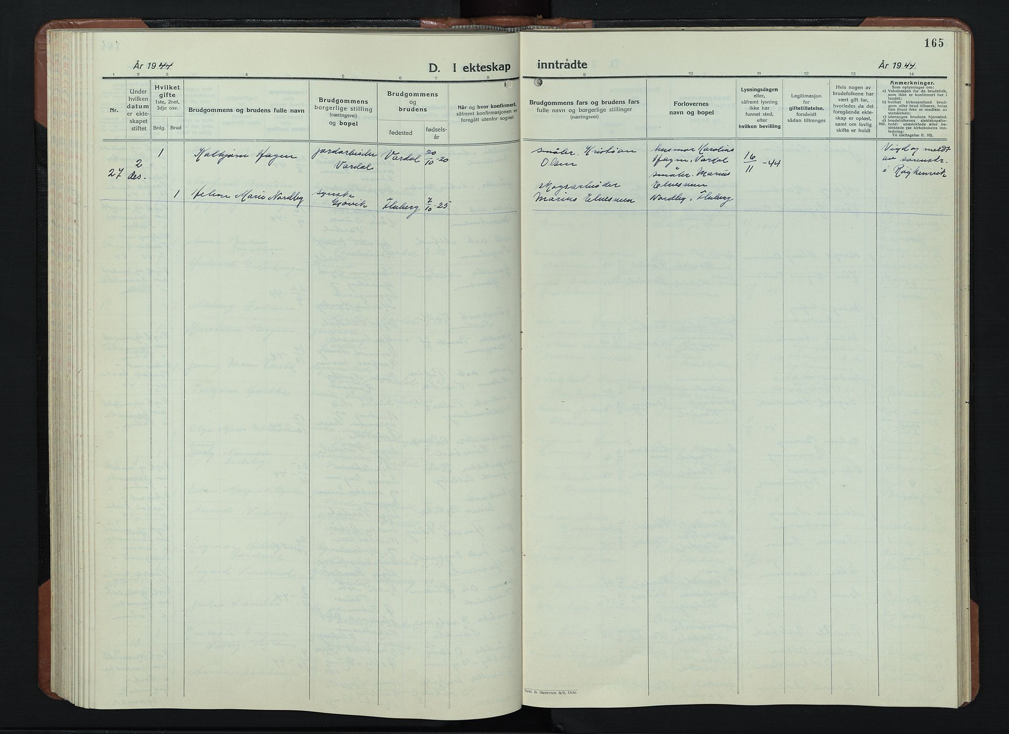 Vardal prestekontor, SAH/PREST-100/H/Ha/Hab/L0018: Parish register (copy) no. 18, 1931-1951, p. 165