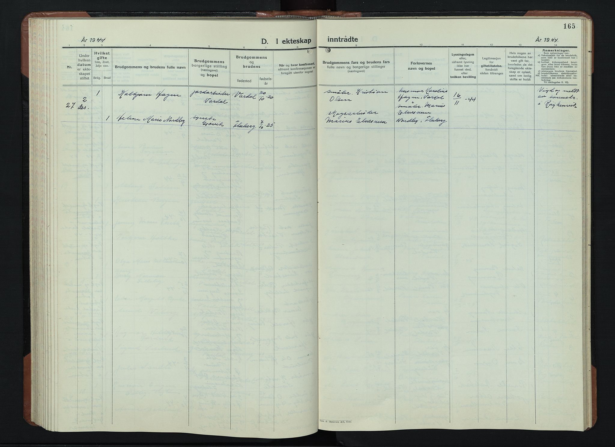 Vardal prestekontor, AV/SAH-PREST-100/H/Ha/Hab/L0018: Parish register (copy) no. 18, 1931-1951, p. 165