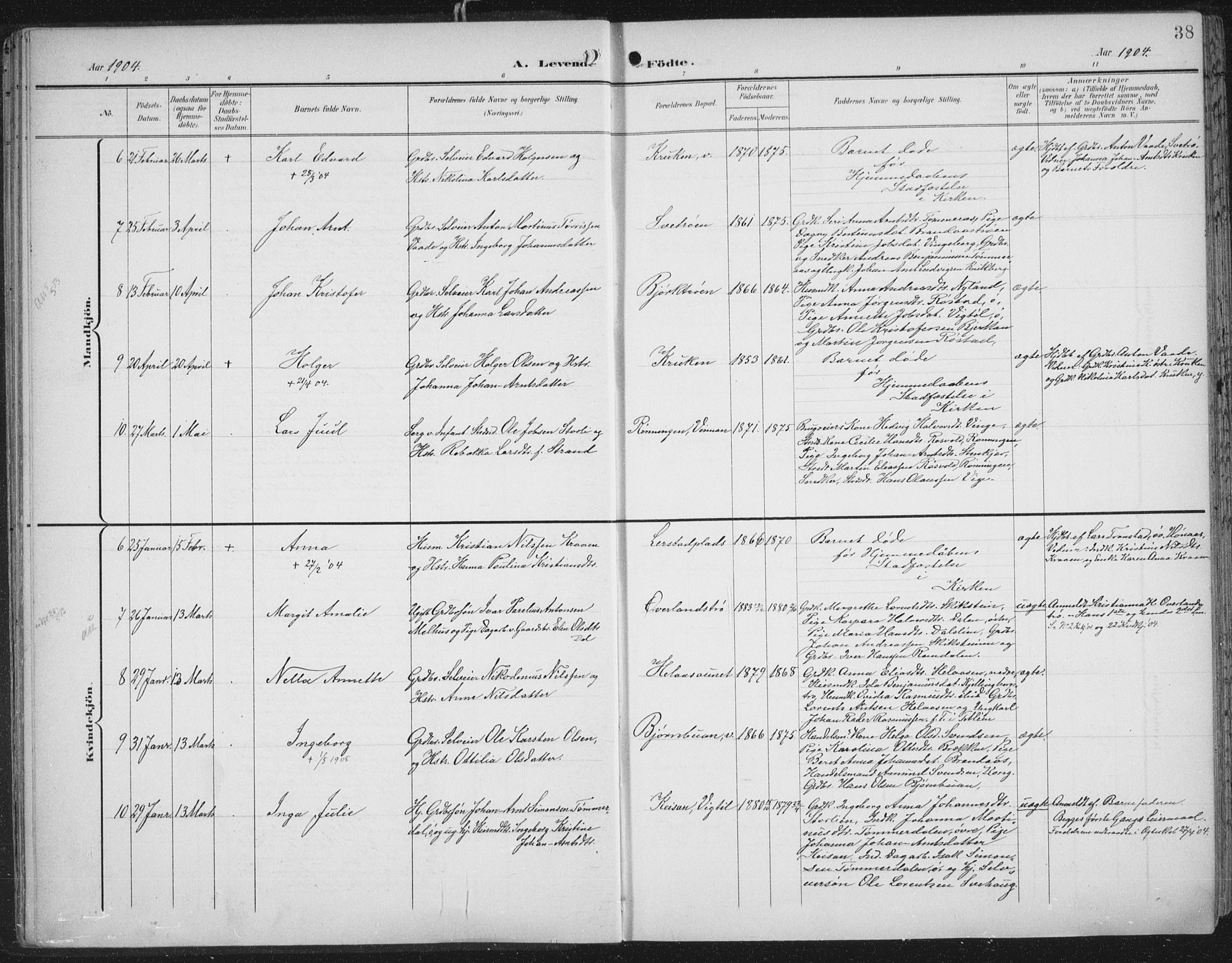 Ministerialprotokoller, klokkerbøker og fødselsregistre - Nord-Trøndelag, SAT/A-1458/701/L0011: Parish register (official) no. 701A11, 1899-1915, p. 38