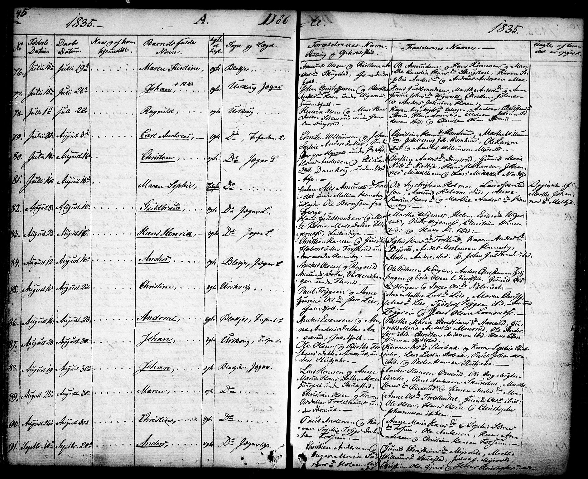 Aurskog prestekontor Kirkebøker, SAO/A-10304a/F/Fa/L0006: Parish register (official) no. I 6, 1829-1853, p. 45