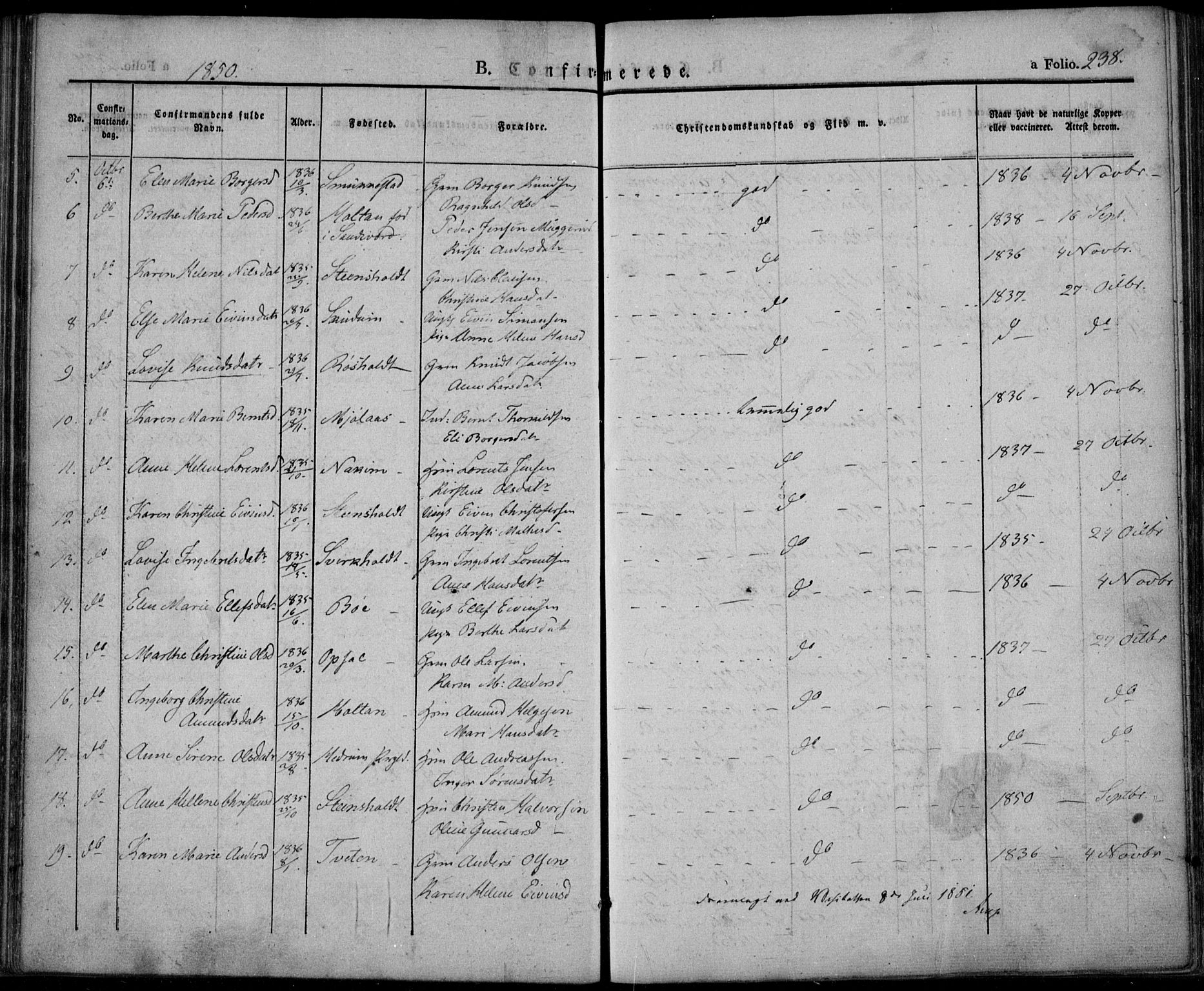 Lardal kirkebøker, SAKO/A-350/F/Fa/L0006: Parish register (official) no. I 6, 1835-1860, p. 238