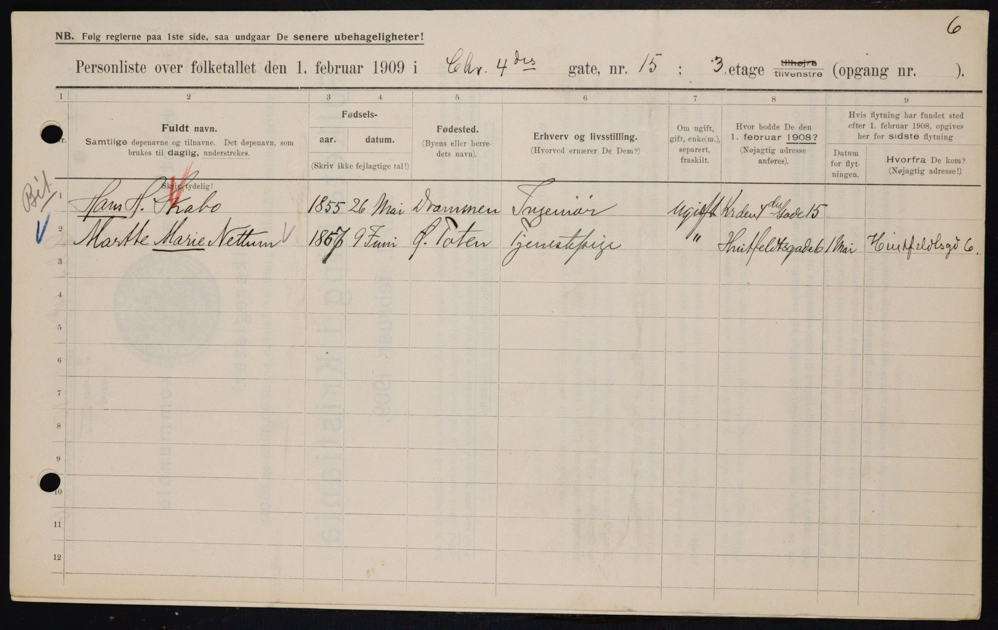 OBA, Municipal Census 1909 for Kristiania, 1909, p. 49703