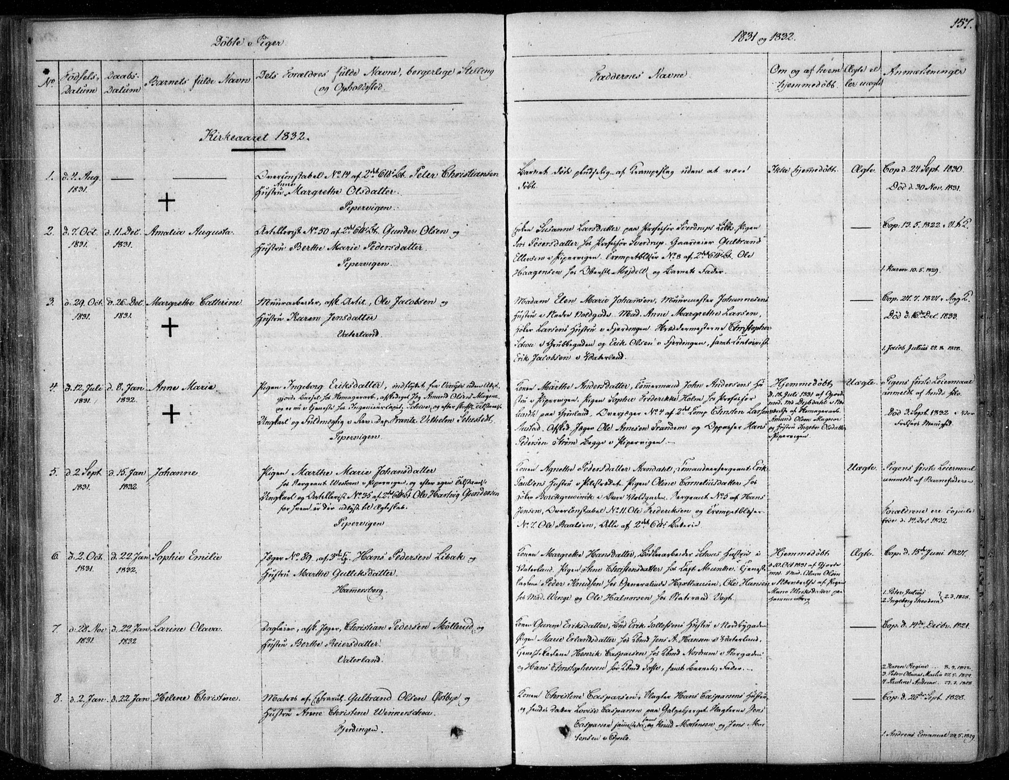 Garnisonsmenigheten Kirkebøker, SAO/A-10846/F/Fa/L0006: Parish register (official) no. 6, 1828-1841, p. 157