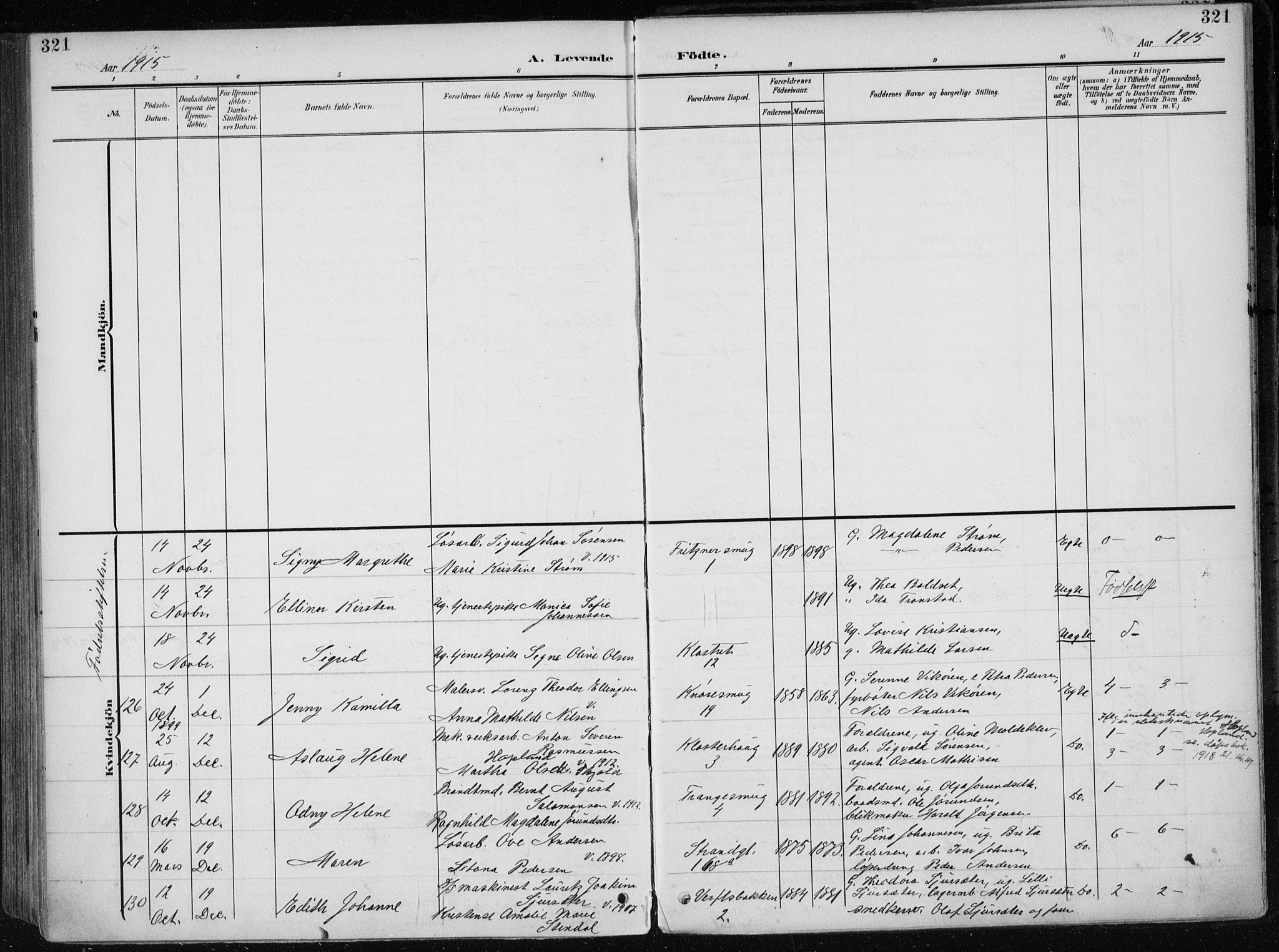 Nykirken Sokneprestembete, AV/SAB-A-77101/H/Haa/L0019: Parish register (official) no. B 7, 1904-1916, p. 321