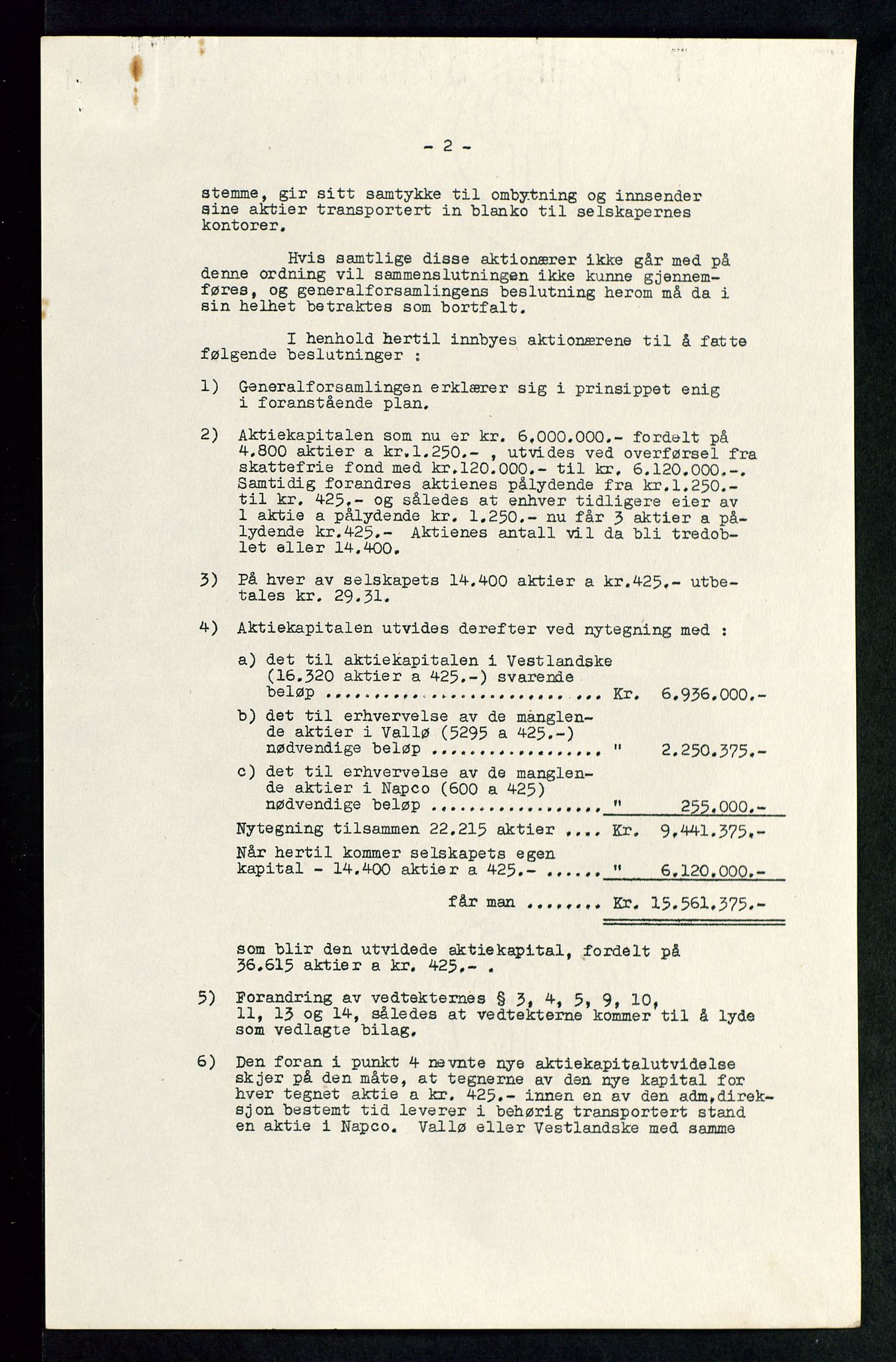 PA 1534 - Østlandske Petroleumscompagni A/S, SAST/A-101954/A/Aa/L0002/0002: Generalforsamlinger. / Ekstraordinær generalforsamling, 1934, p. 3