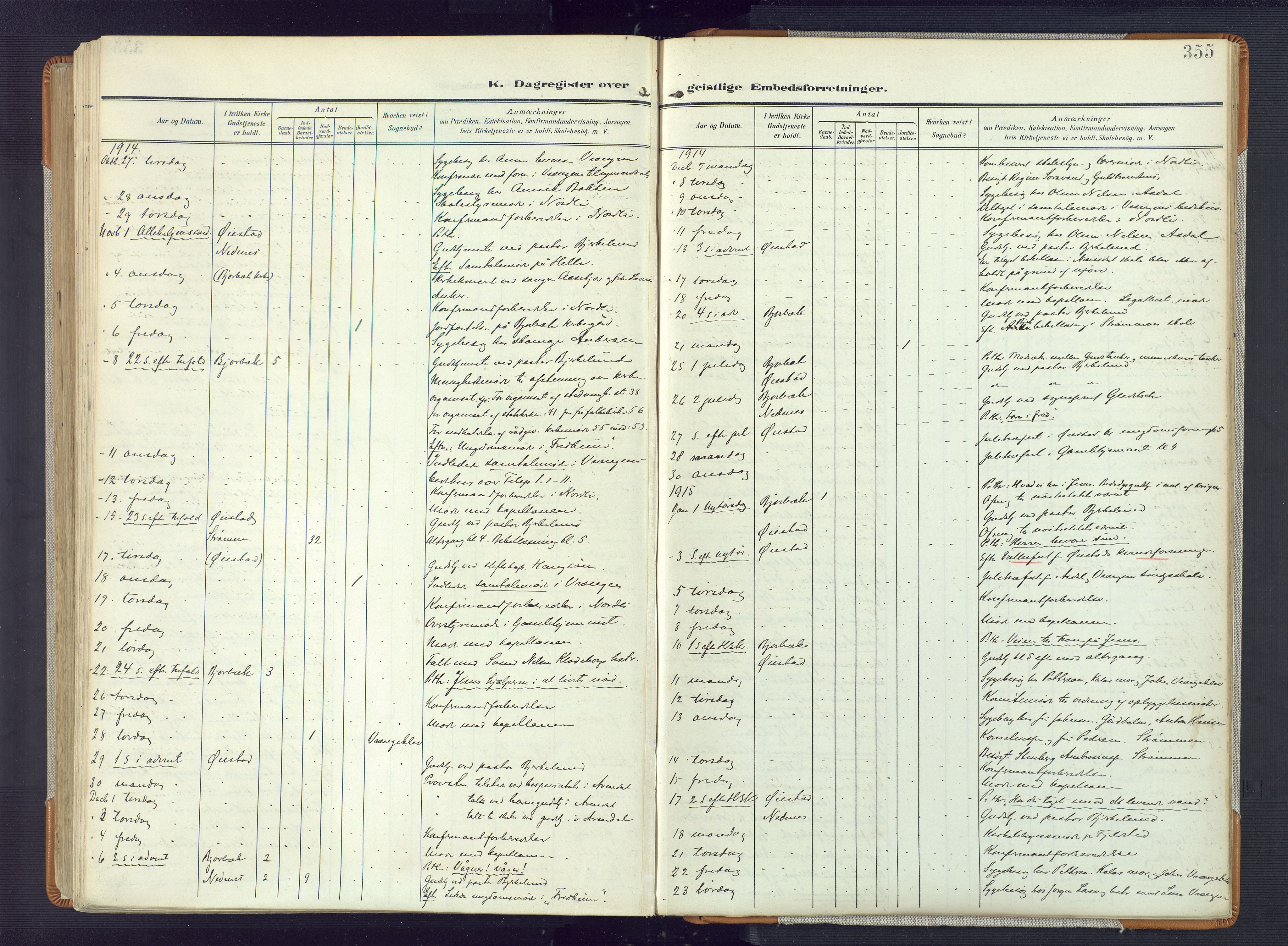 Øyestad sokneprestkontor, SAK/1111-0049/F/Fa/L0019: Parish register (official) no. A 19, 1908-1922, p. 355