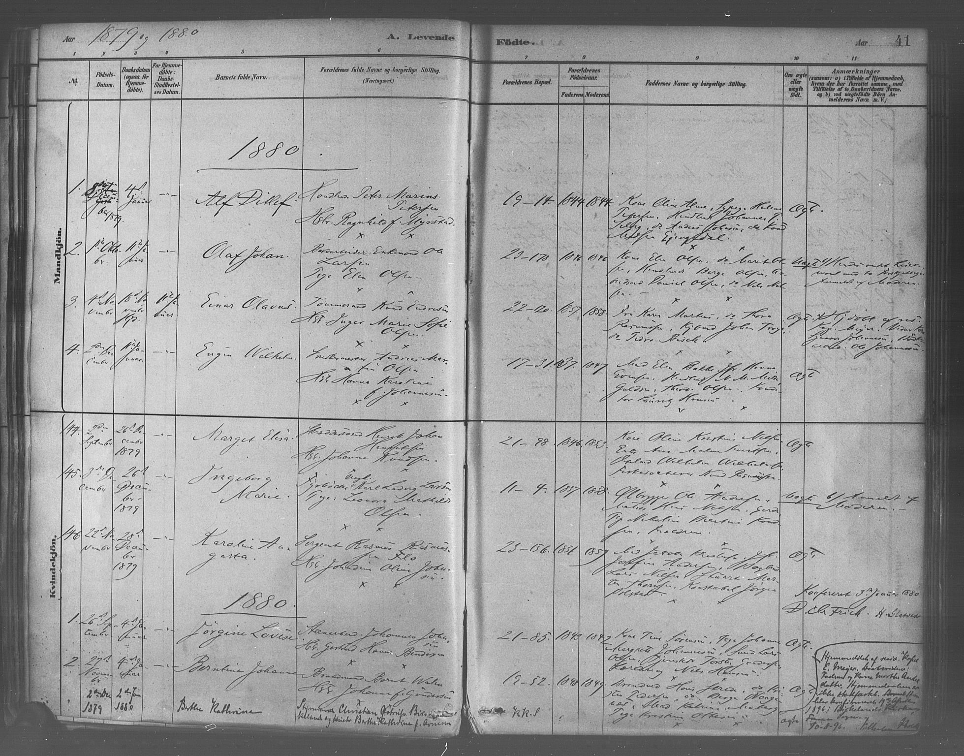 Korskirken sokneprestembete, SAB/A-76101/H/Haa/L0021: Parish register (official) no. B 7, 1878-1889, p. 41
