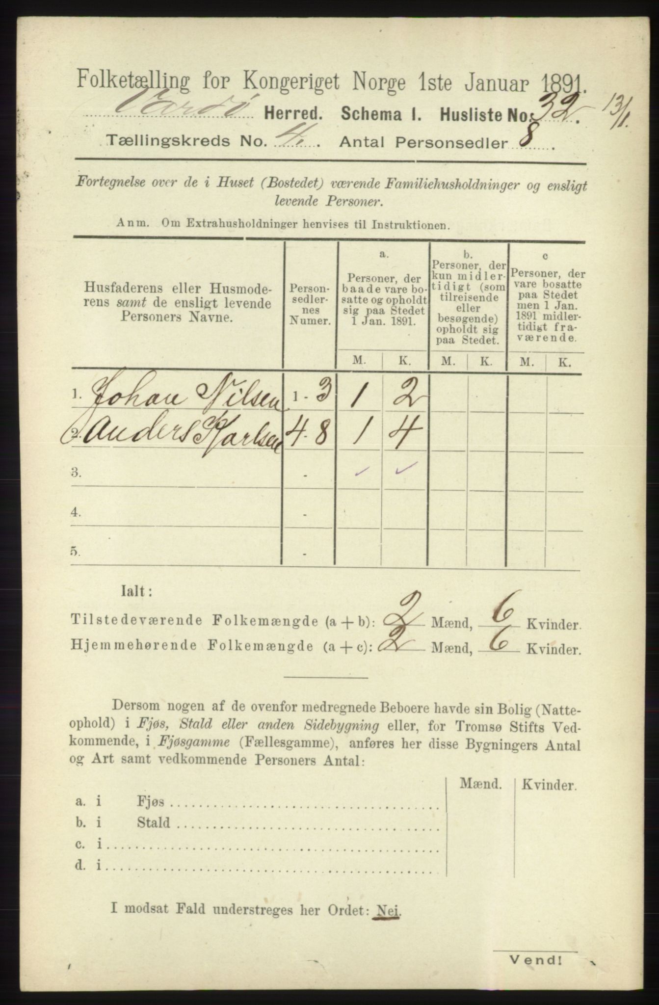 RA, 1891 census for 2028 Vardø, 1891, p. 1086