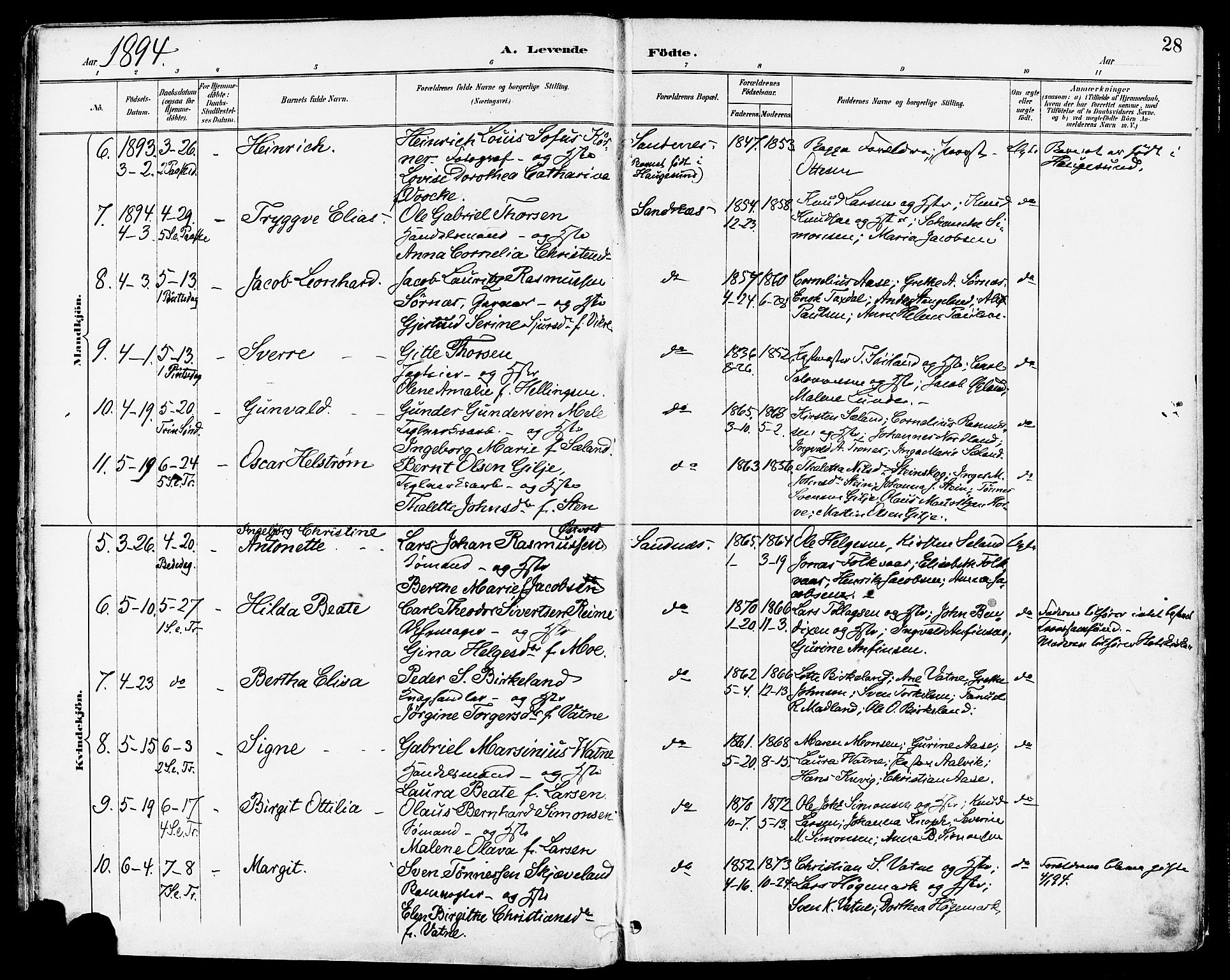 Høyland sokneprestkontor, AV/SAST-A-101799/001/30BA/L0014: Parish register (official) no. A 12, 1890-1898, p. 28