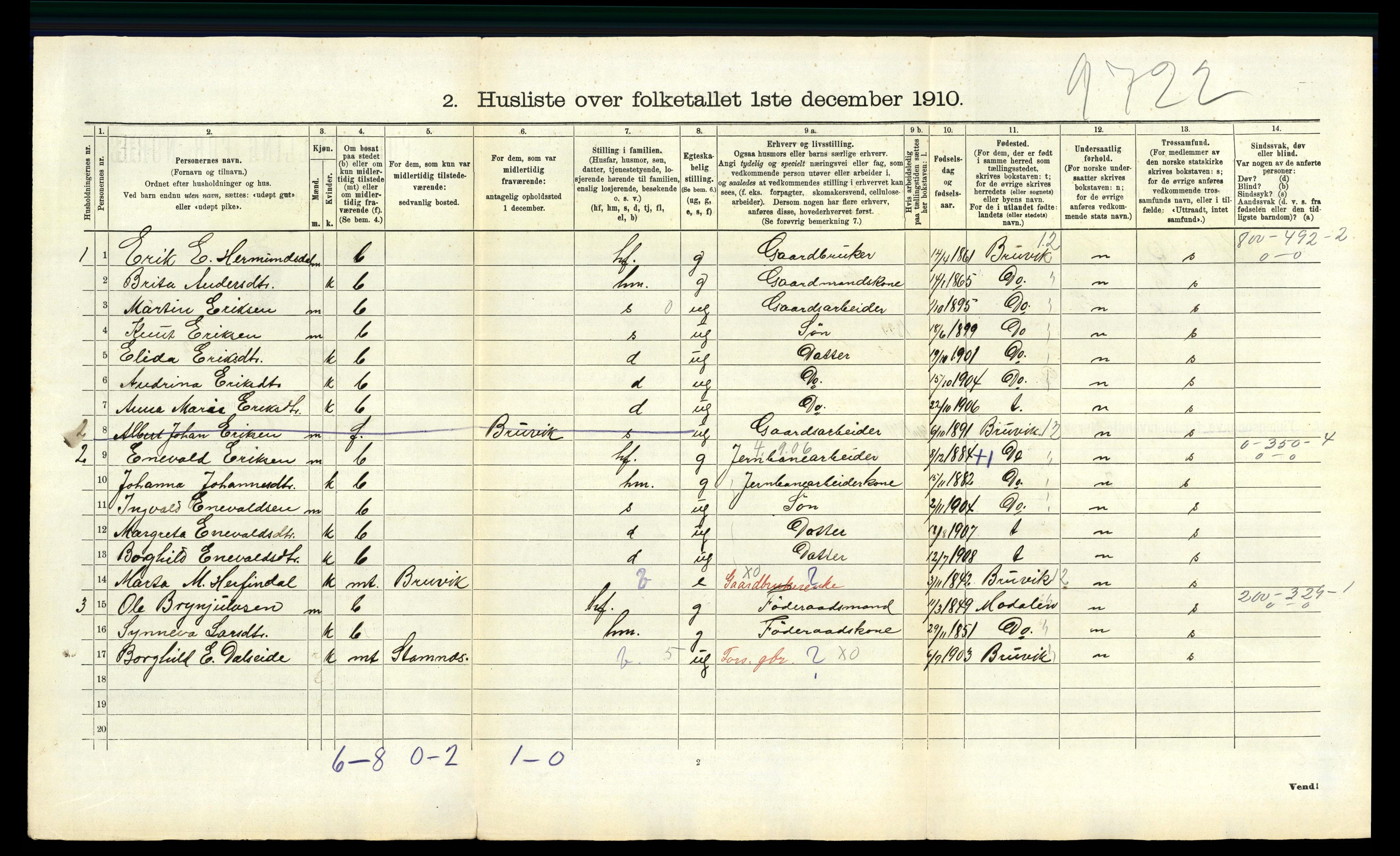 RA, 1910 census for Evanger, 1910, p. 74