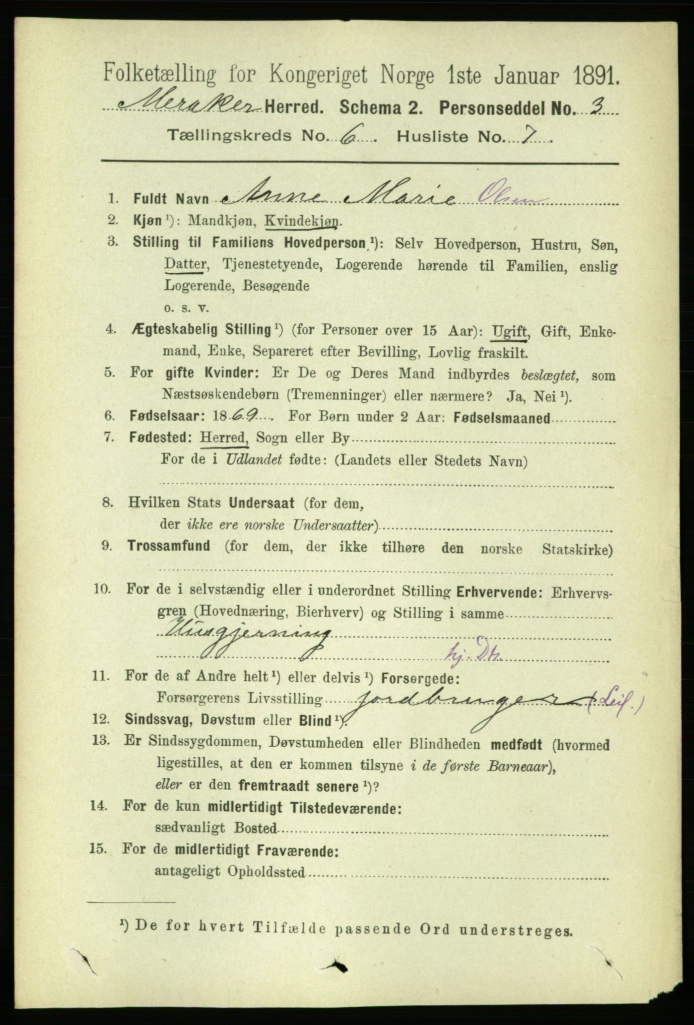 RA, 1891 census for 1711 Meråker, 1891, p. 2088