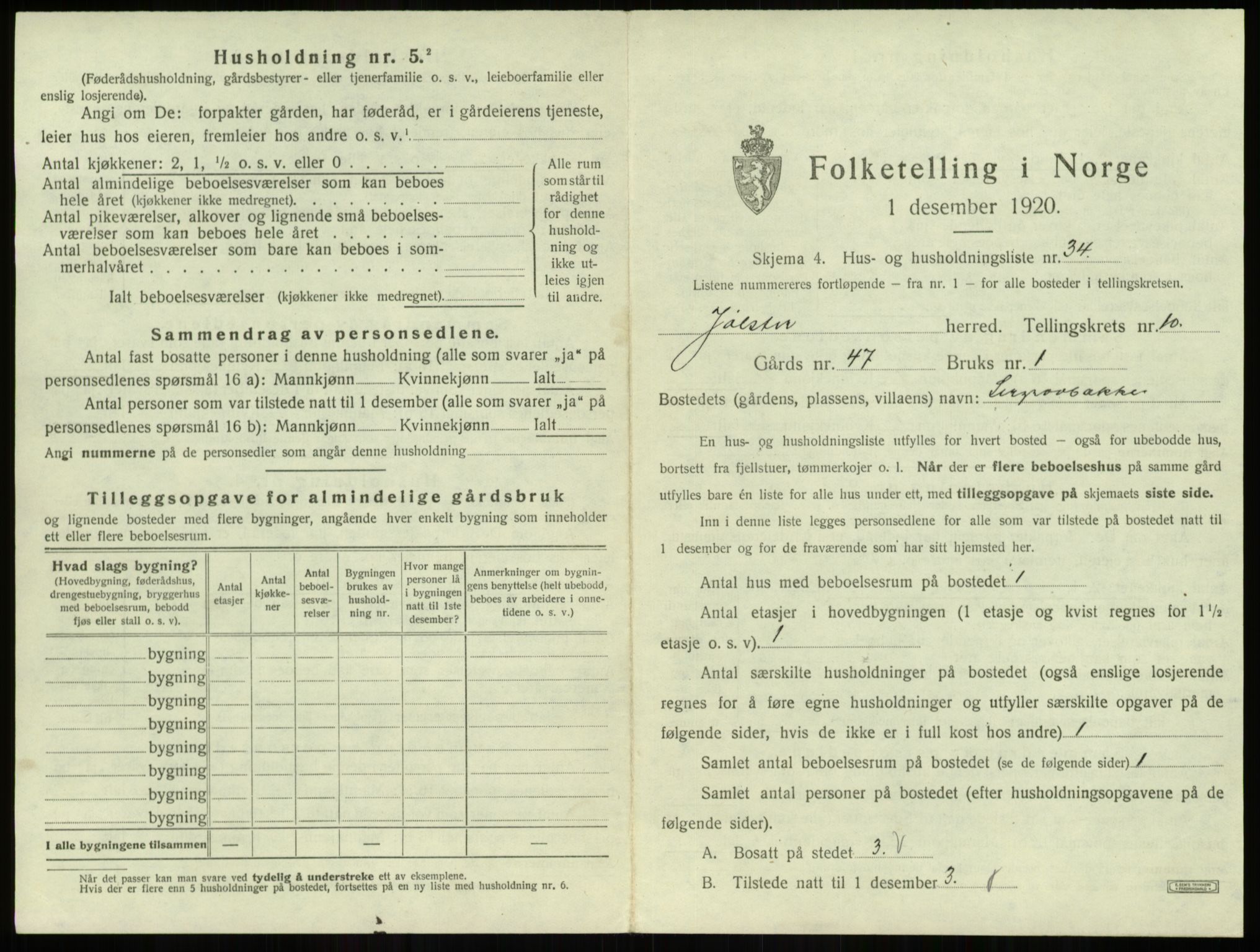 SAB, 1920 census for Jølster, 1920, p. 674