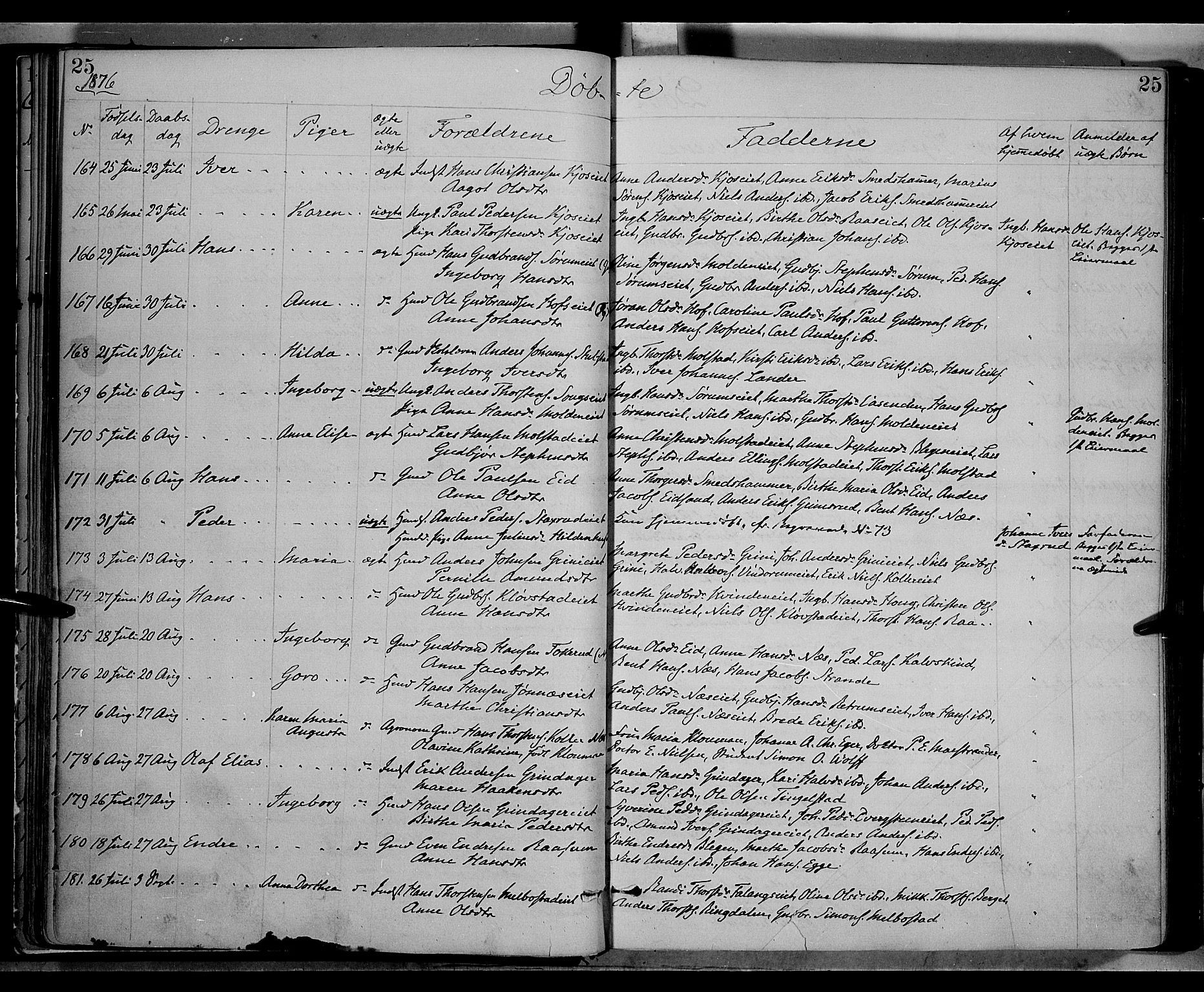 Gran prestekontor, SAH/PREST-112/H/Ha/Haa/L0013: Parish register (official) no. 13, 1875-1879, p. 25