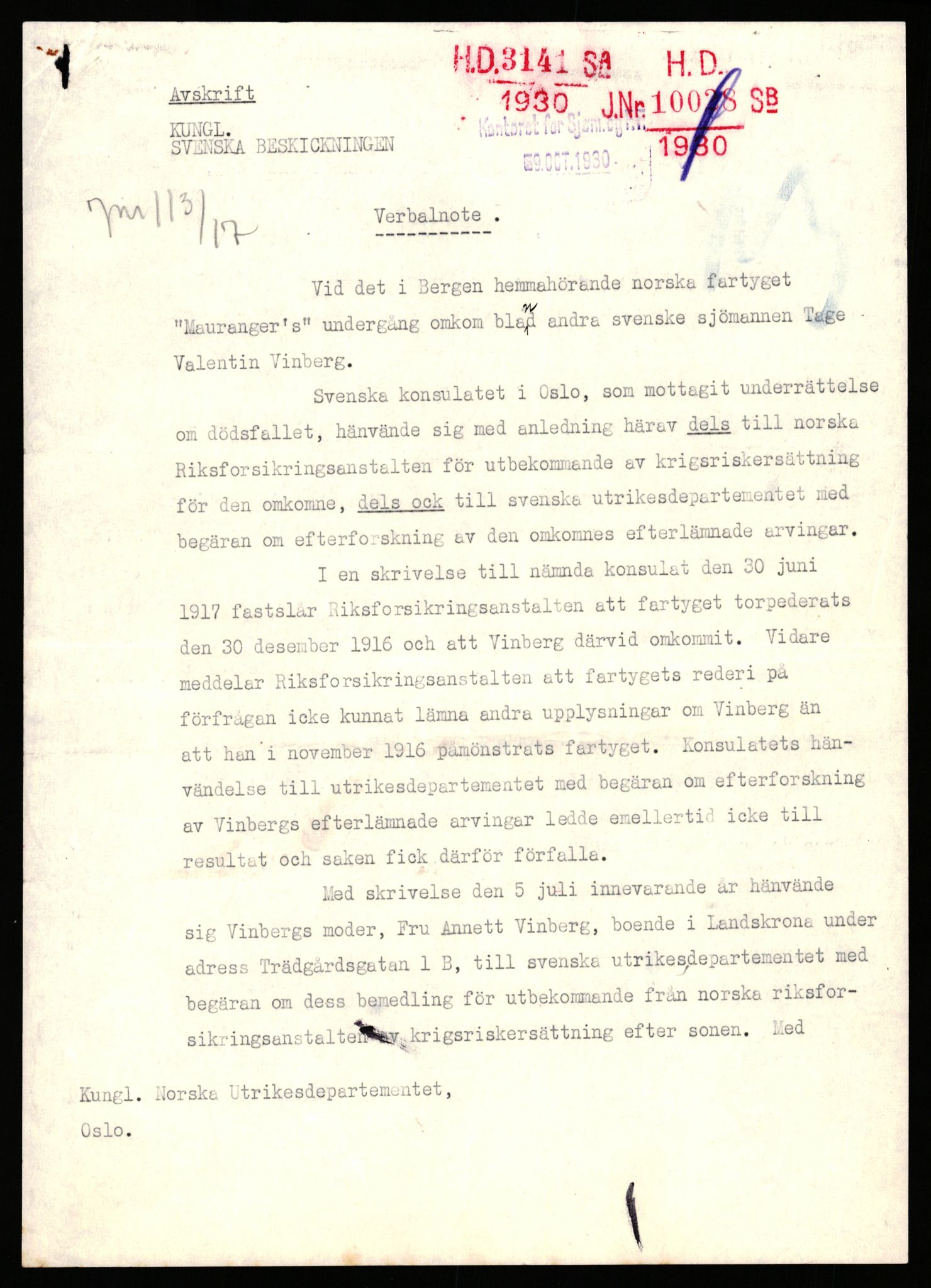 Handelsdepartementet, Sjøfartsavdelingen, 1. sjømannskontor, AV/RA-S-1405/D/Dm/L0010: Forliste skip Lar - Min, 1906-1920, p. 790