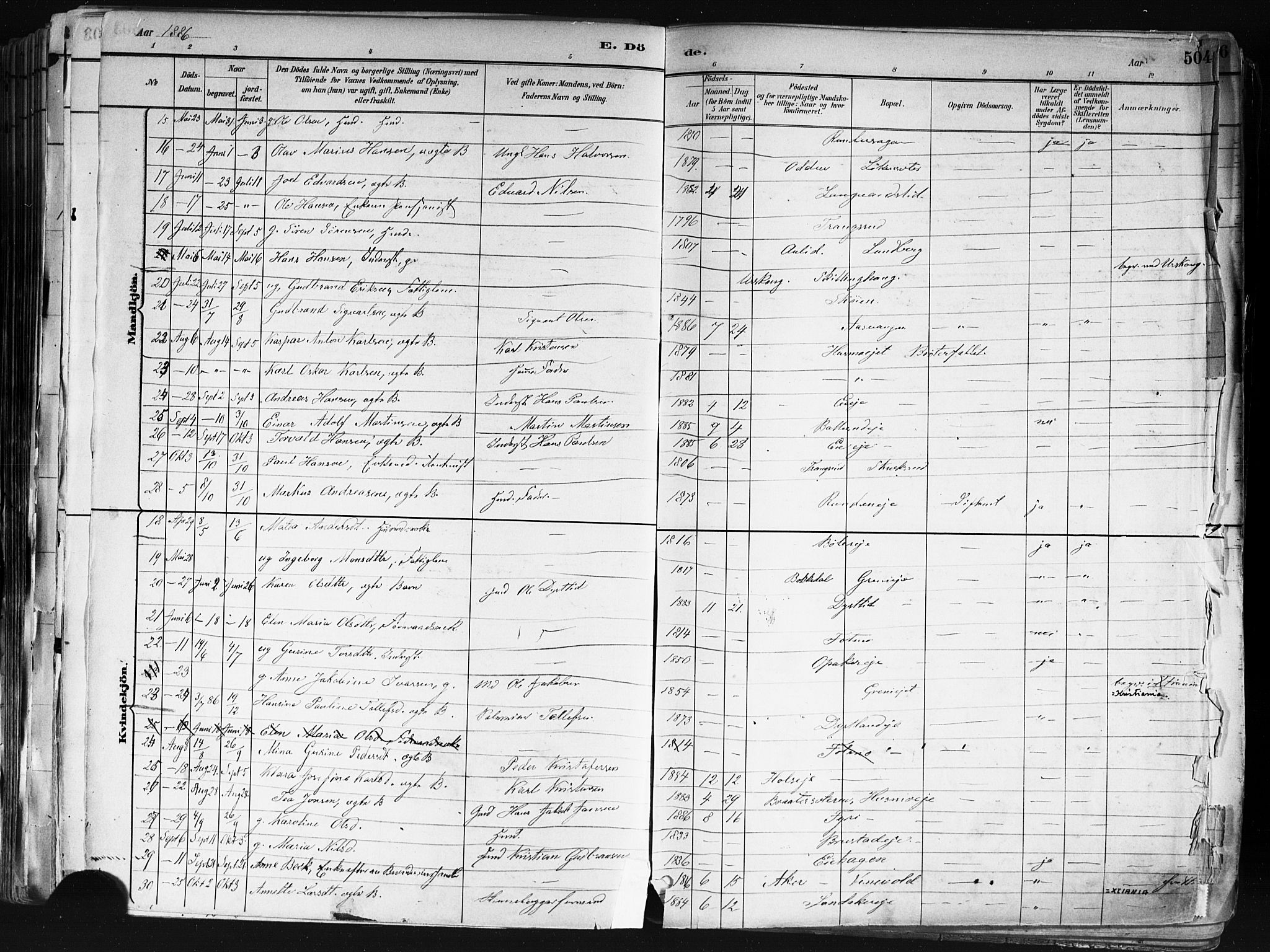 Nes prestekontor Kirkebøker, AV/SAO-A-10410/F/Fa/L0010: Parish register (official) no. I 10, 1883-1898, p. 504