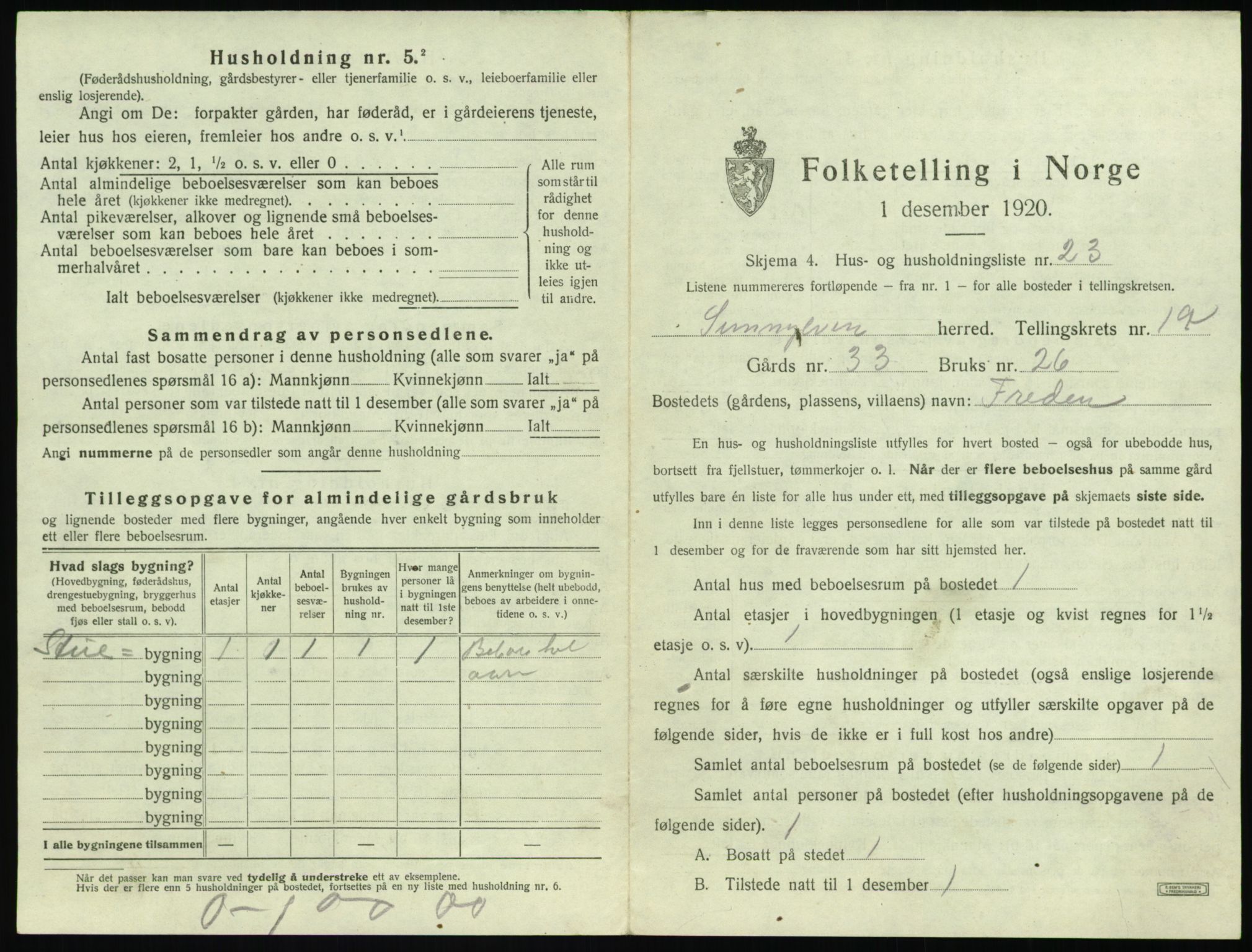 SAT, 1920 census for Sunnylven, 1920, p. 104